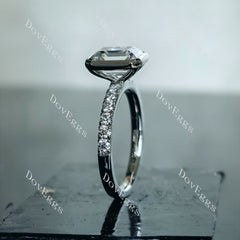 DovEggs emerald bezel half eternity pave moissanite engagement ring