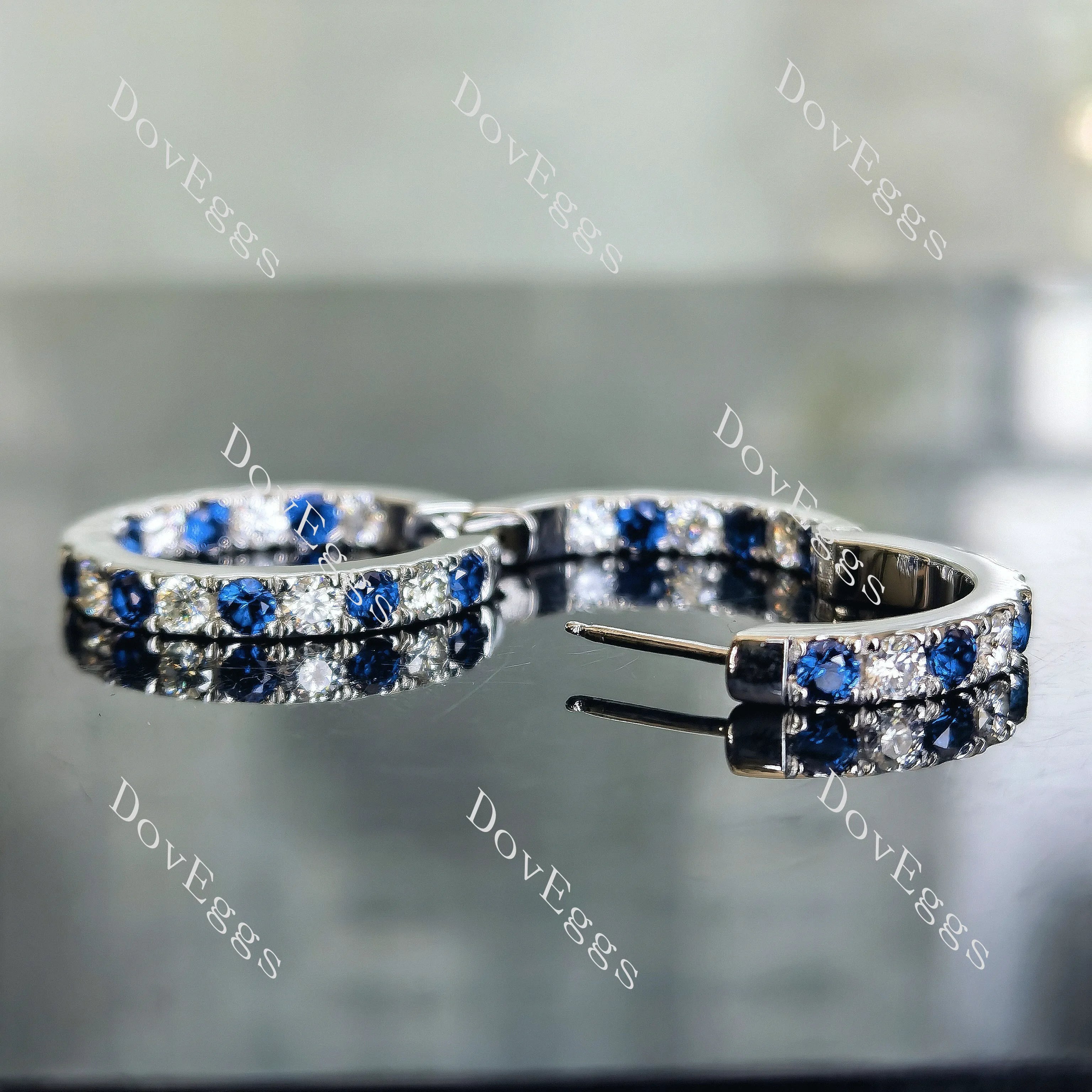 Doveggs round moissanite/lab grown diamond & colored gem earrings (around 22mm diameter)