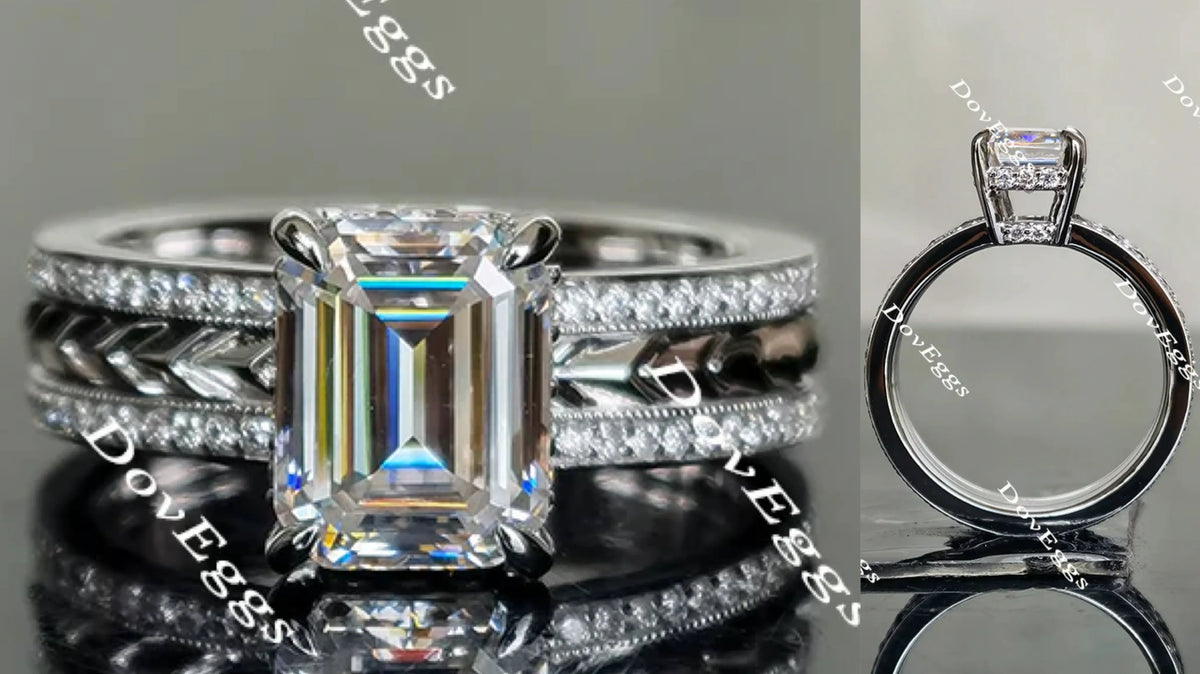 Doveggs full eternity pave emerald moissanite engagement ring