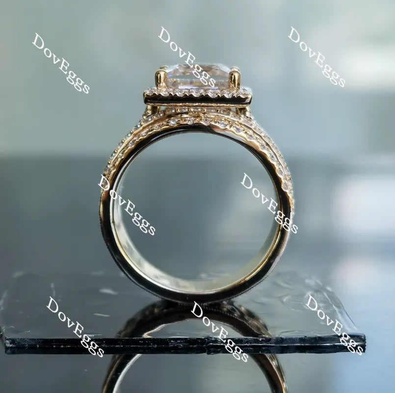 Doveggs half eternity pave split shank halo moissanite engagement ring