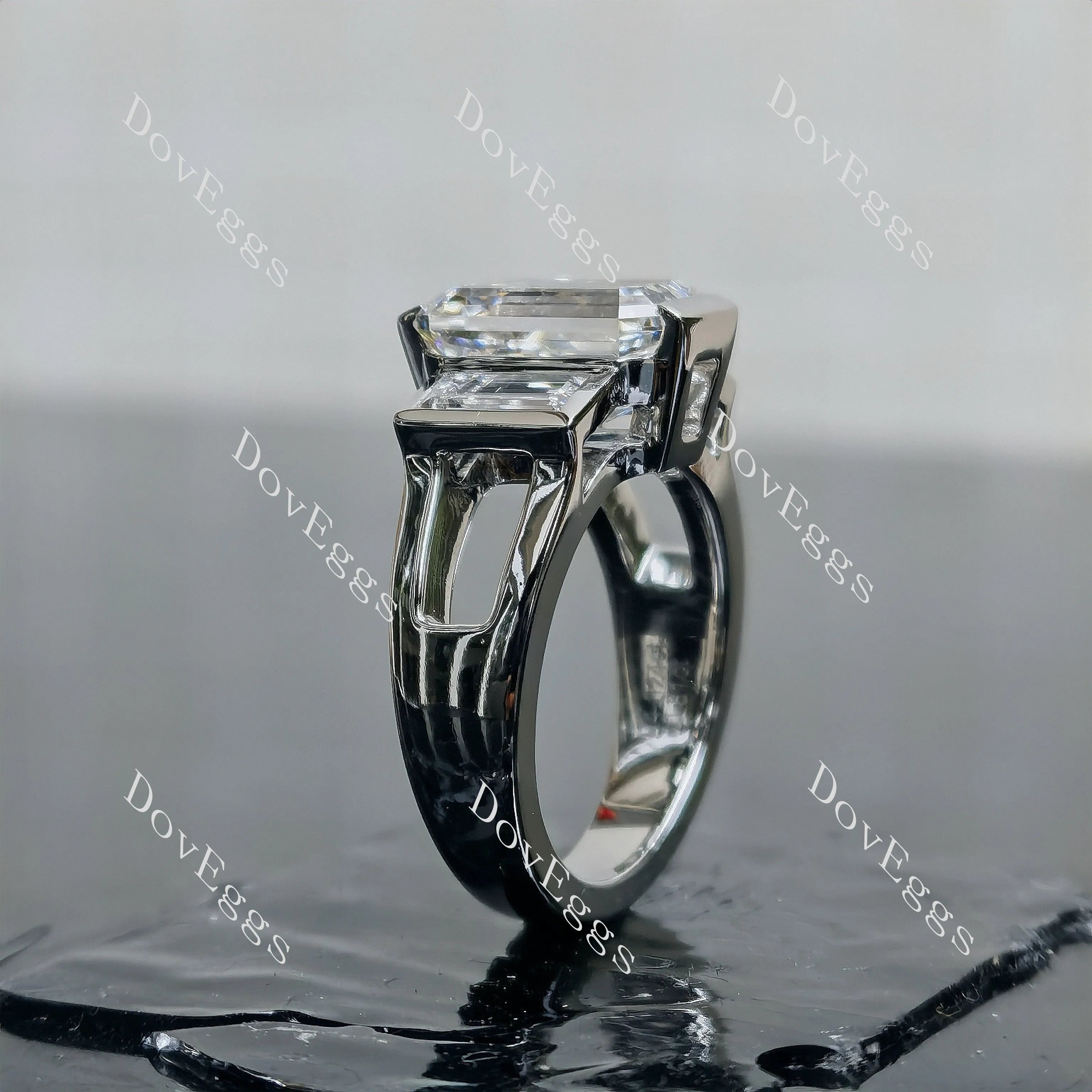 Doveggs Emerald Three Stones Split Shanks Lab Grown Diamond Engagement Ring