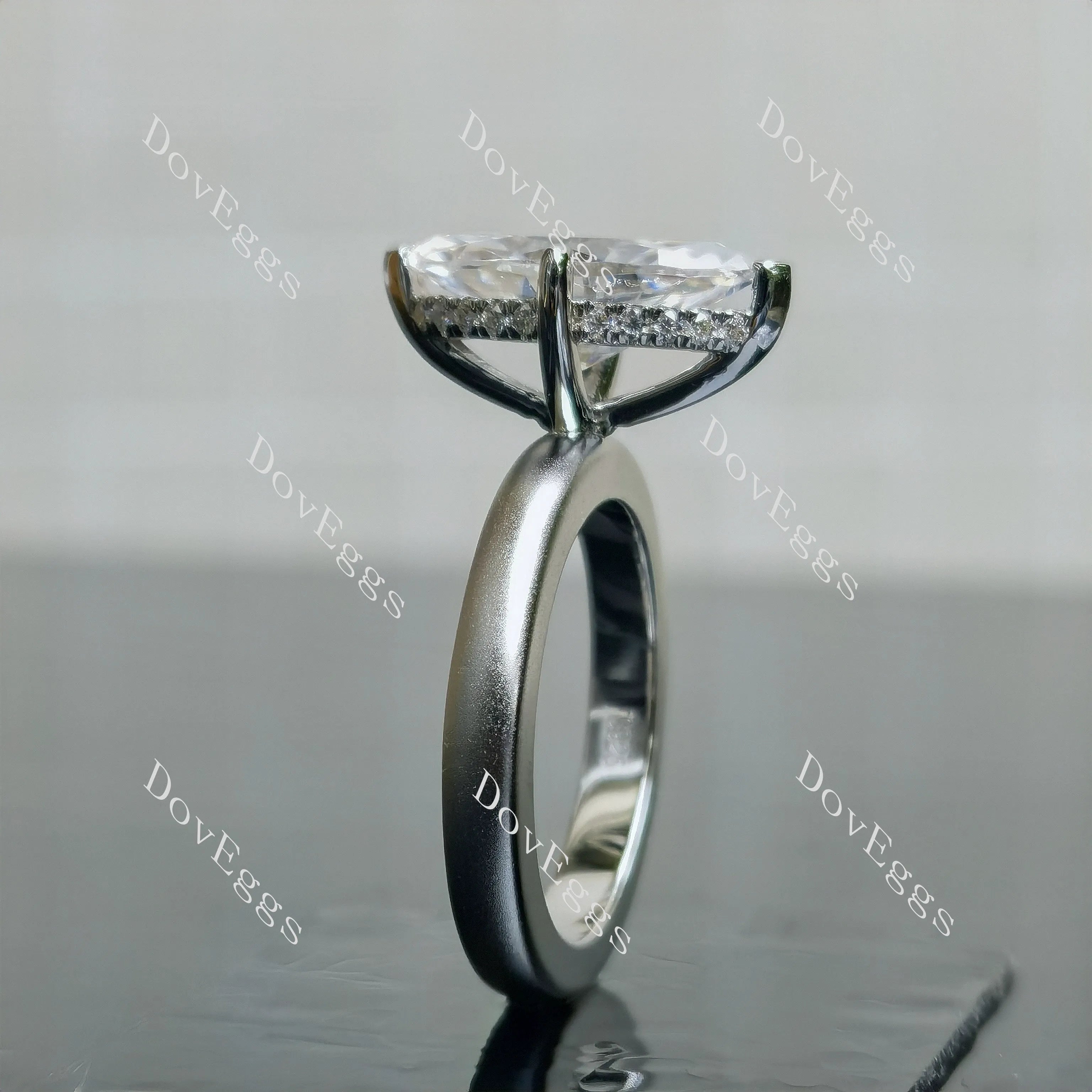 Doveggs Marquise Modified H&A cut hidden halo moissanite engagement ring