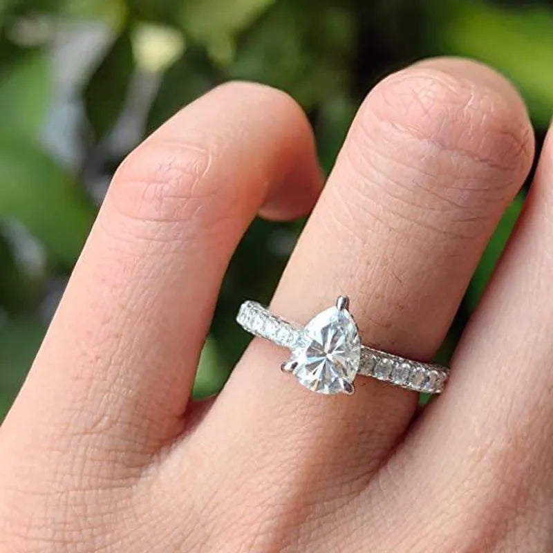 Doveggs pear vintage pave moissanite engagement ring in sterling silver