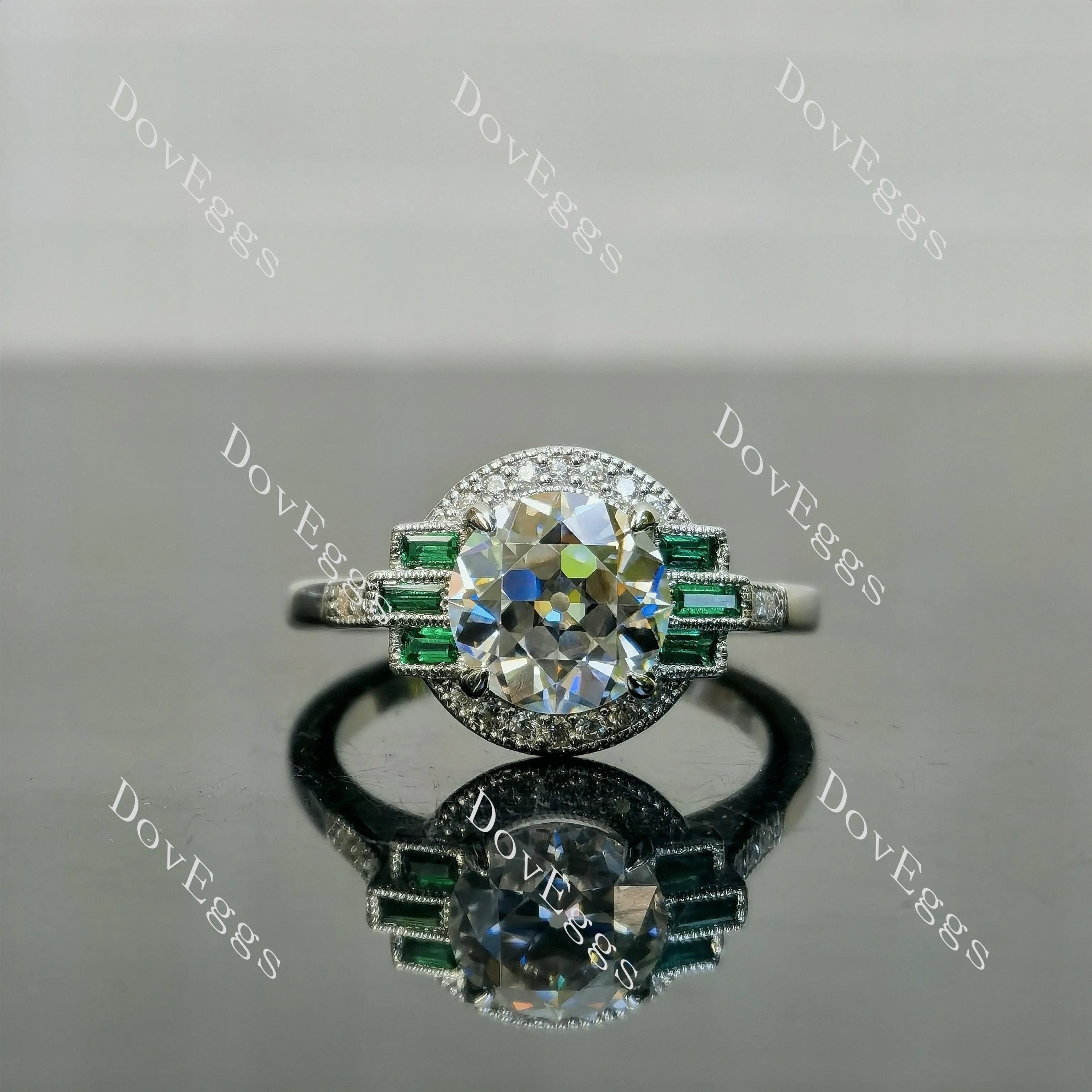 Doveggs round halo atr deco moissanite engagement ring