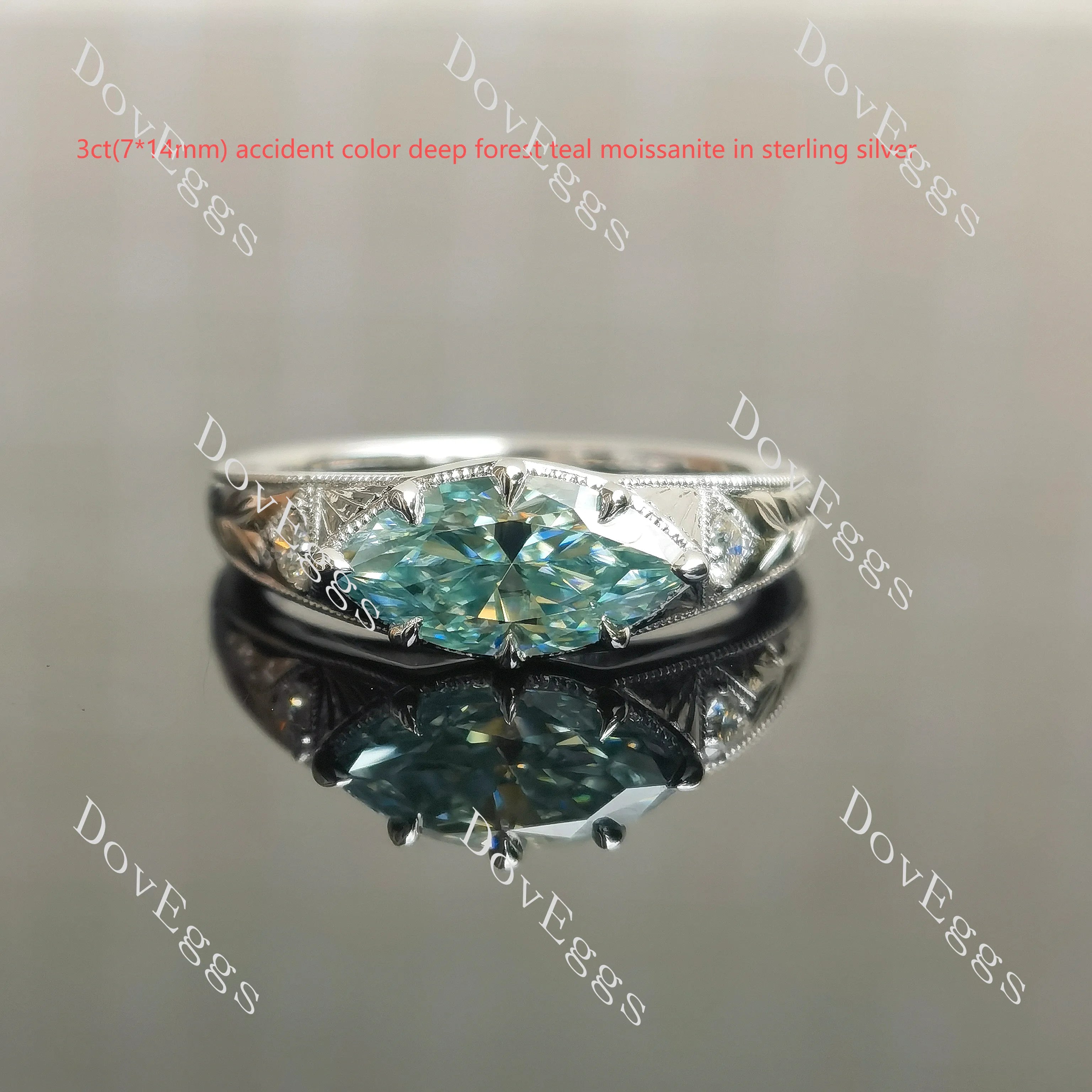Cushion carved vintage side stones stardust grey moissanite engagement ring| DovEggs