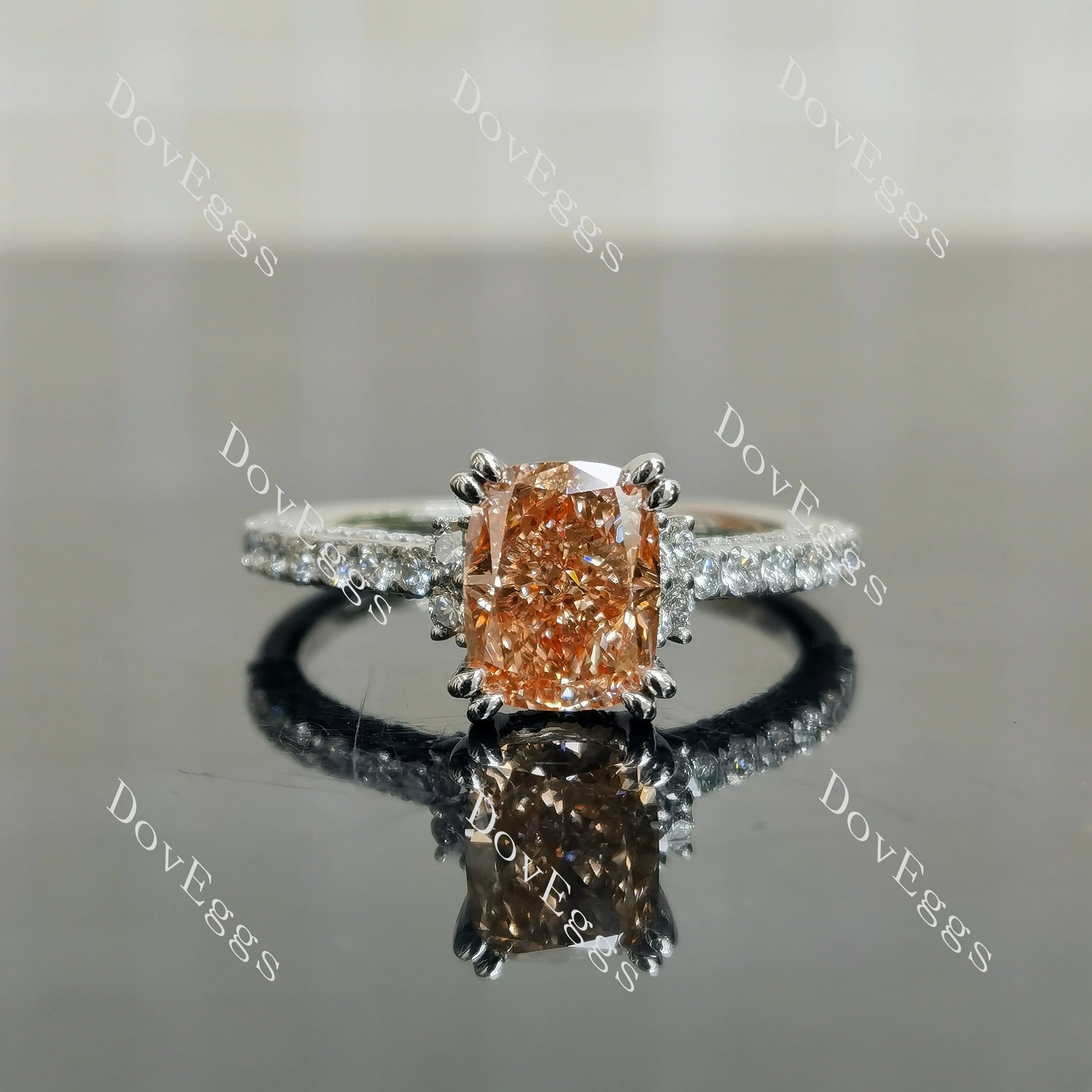 Doveggs Cushion Pave Half Eternity Pink Lab Grown Diamond Engagement Ring