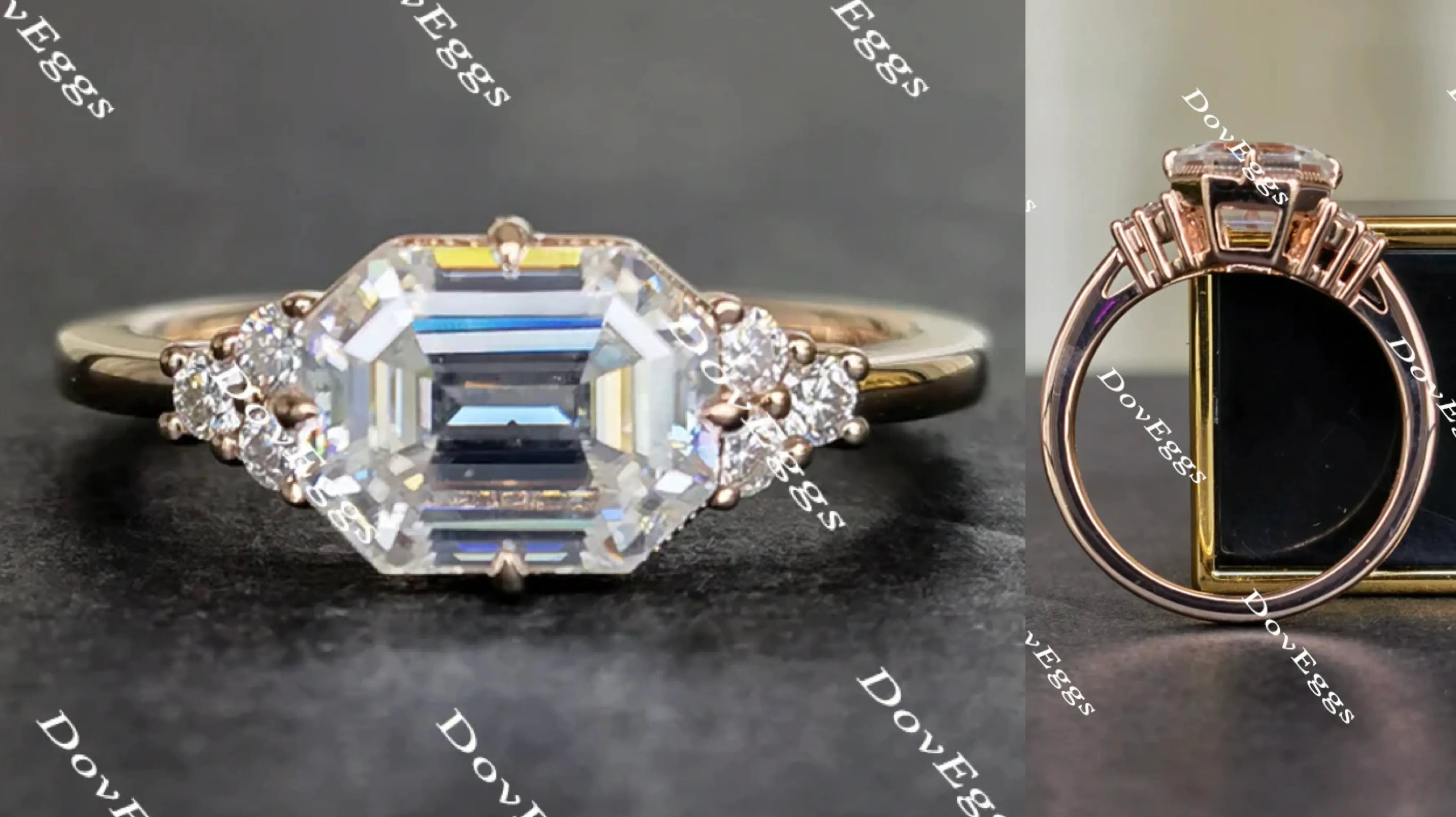 Doveggs emerald side stones moissanite engagement ring