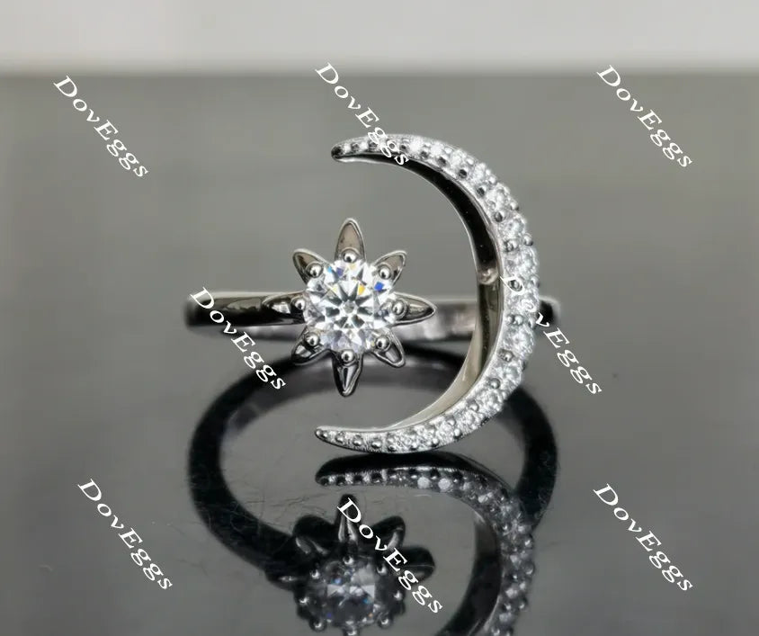 Doveggs Crescent Moon and Star moissanite/Lab grown diamond engagement ring wedding bands-2.6mm band width