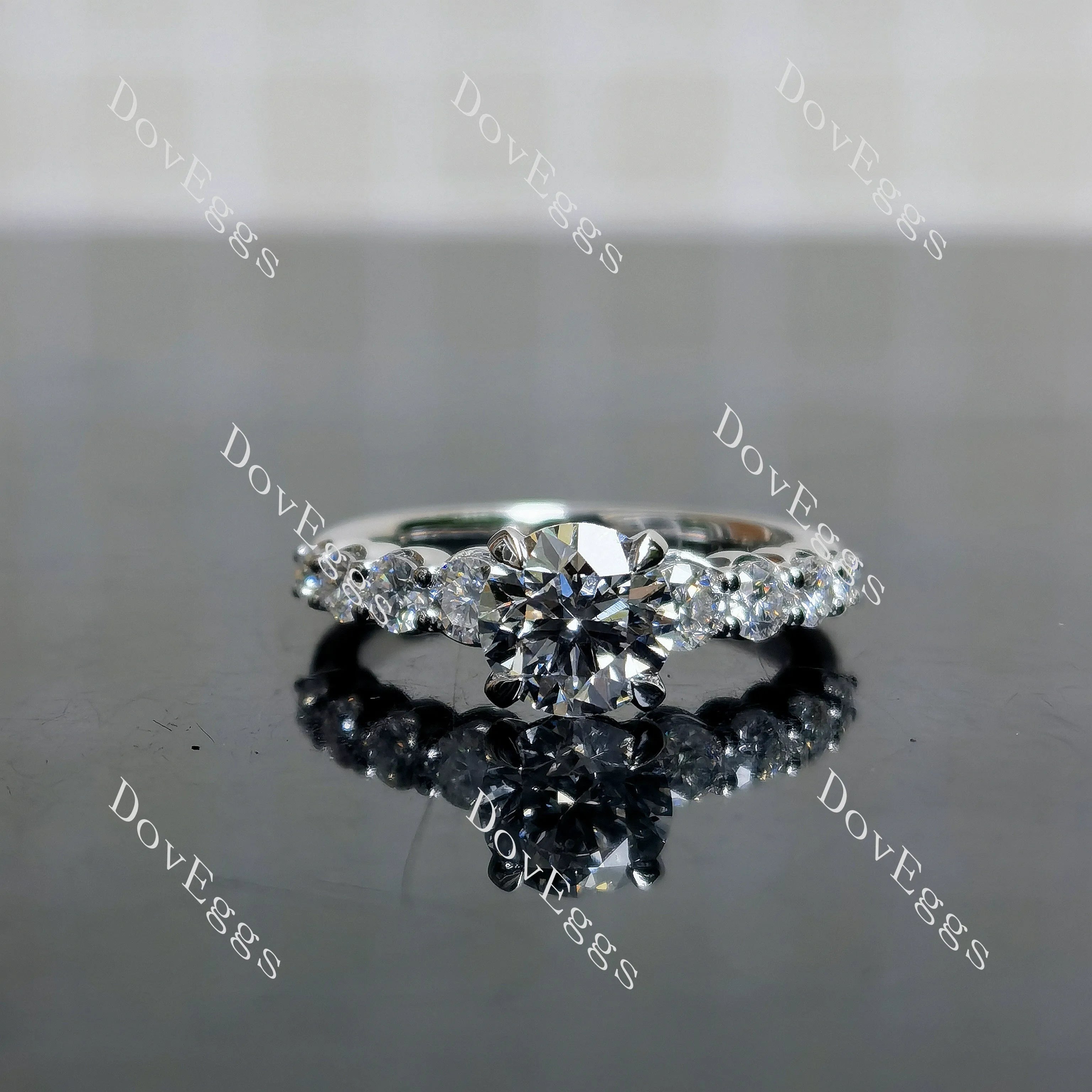 Doveggs Round Pave Side Stone Lab Grown Diamond Engagement Ring