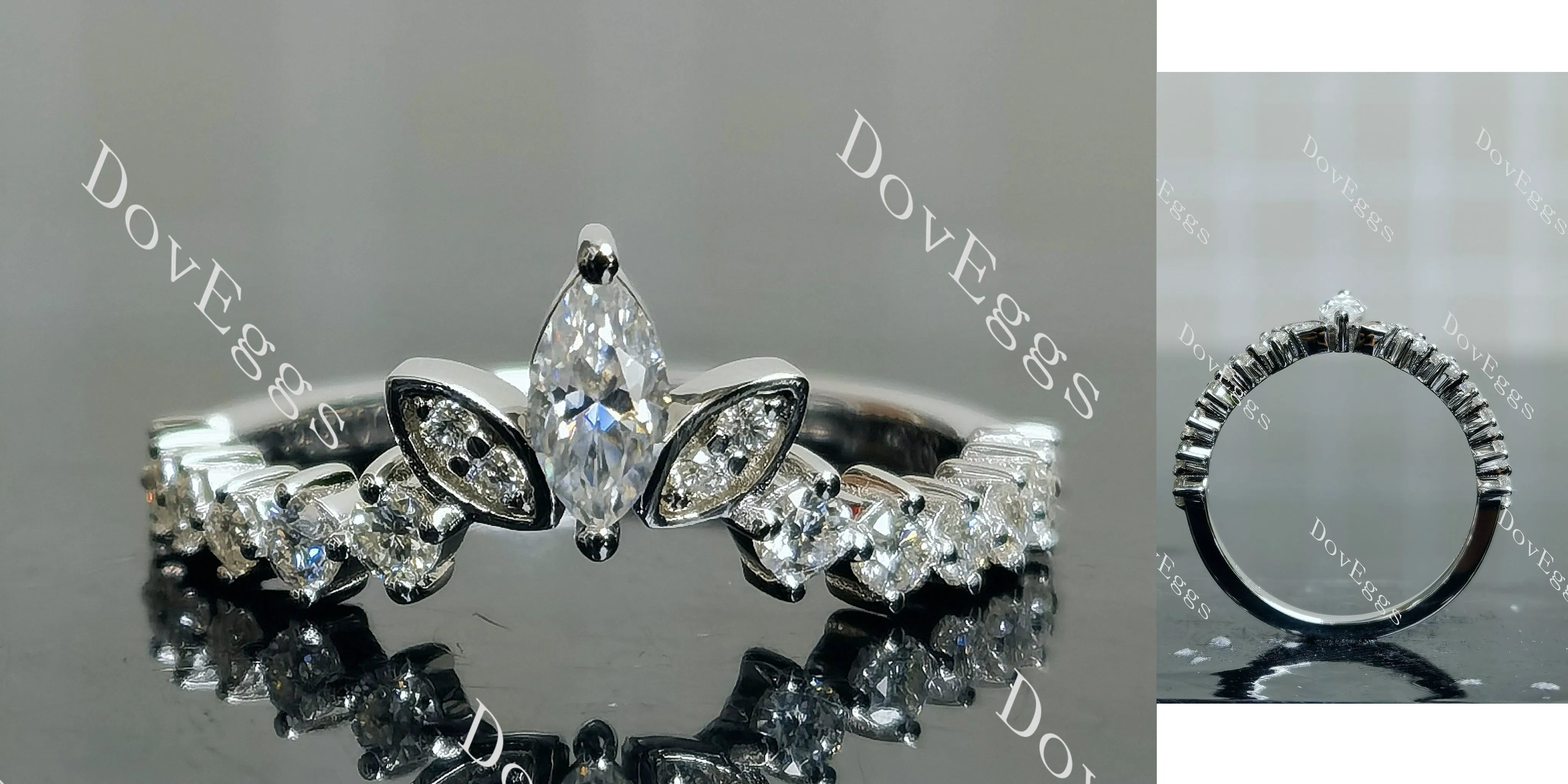 Doveggs marquise round pave moissanite/lab grown diamond wedding band-2.0mm band width