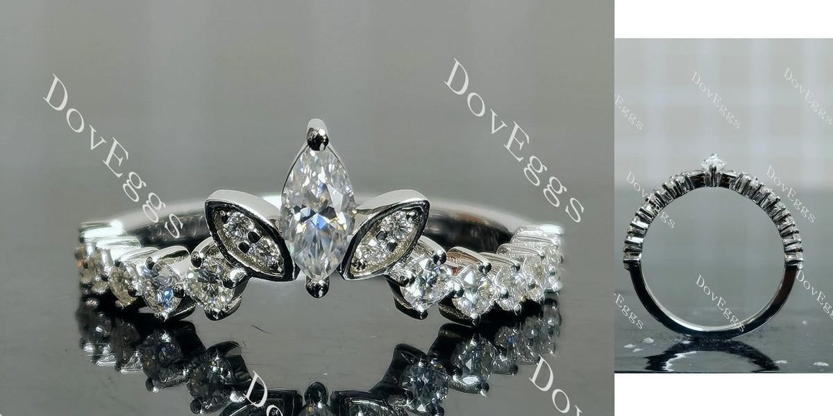 Doveggs marquise round pave moissanite/lab grown diamond wedding band-2.0mm band width