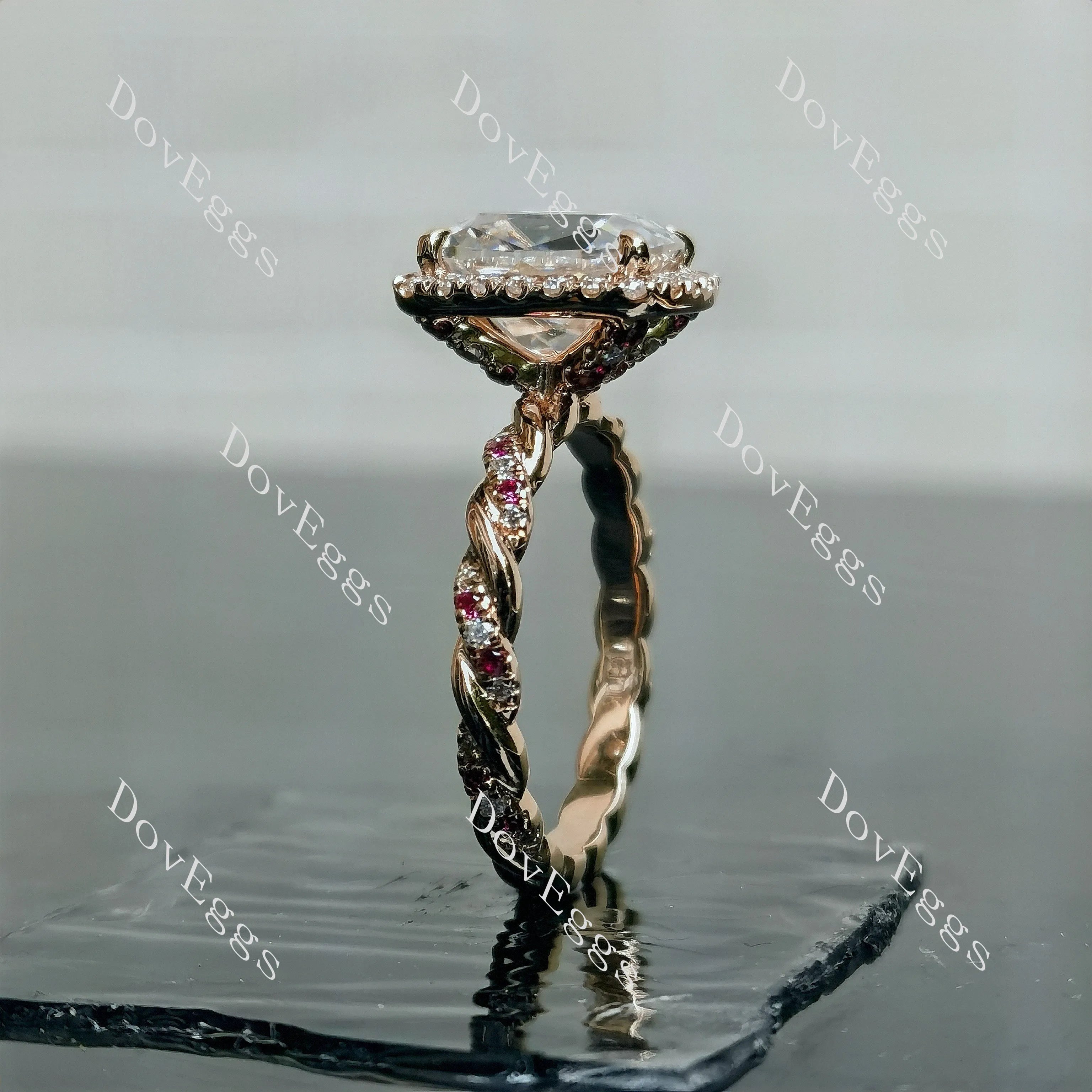 Doveggs Cushion pave halo moissanite engagement ring