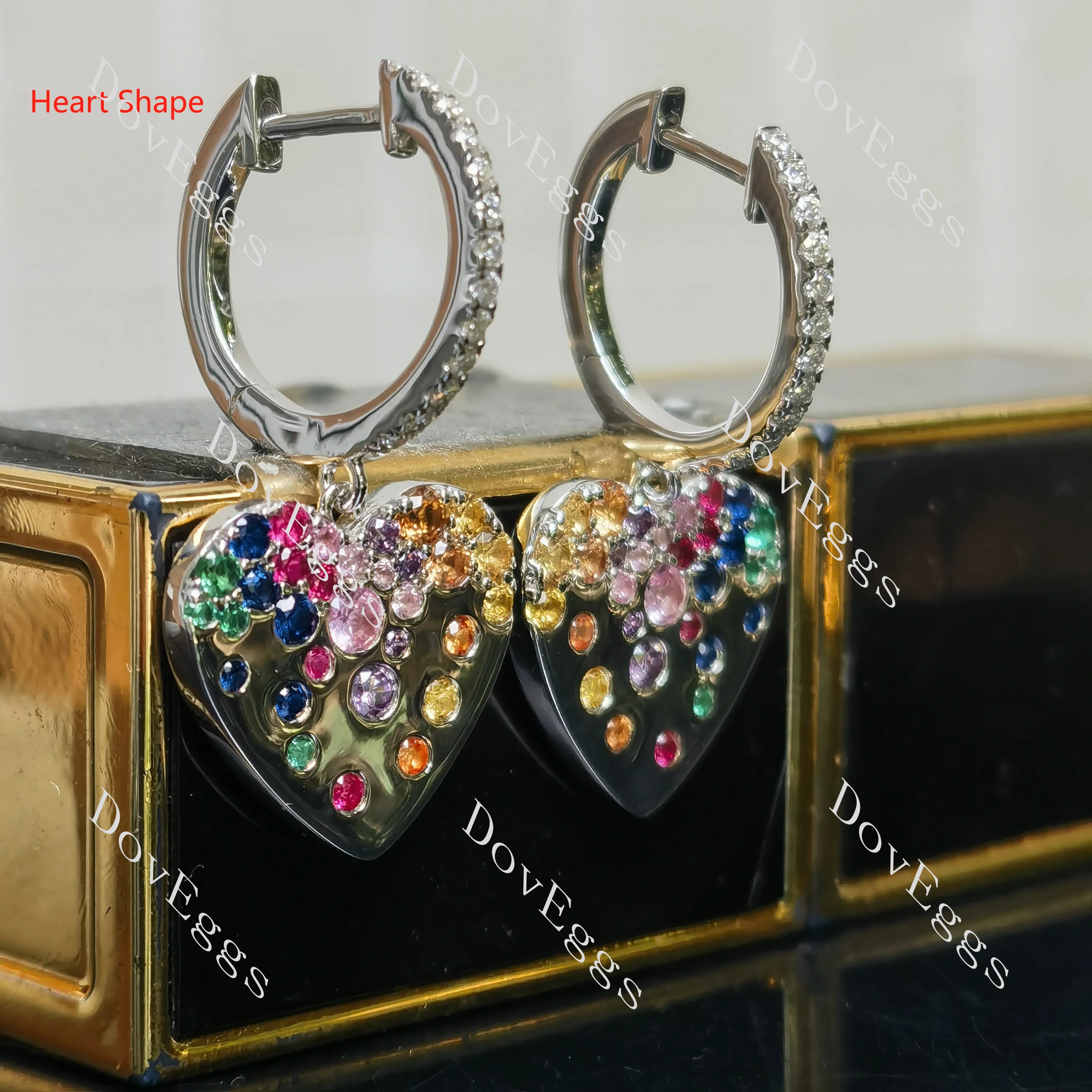 Round pave multicolor art deco moissanite/labgrown diamond/colored gem dangle earrings| Doveggs