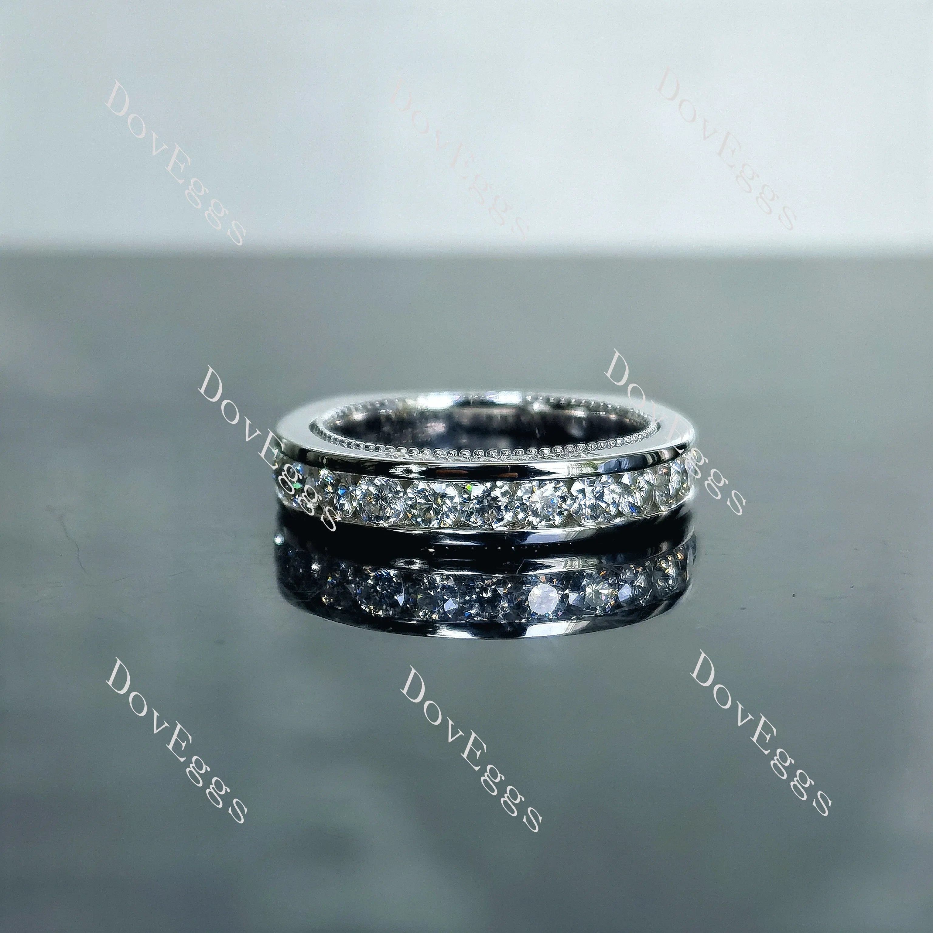 Doveggs round channel set moissanite/lab grown diamond wedding band-4.0mm band width