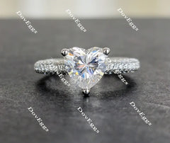 DovEggs half eternity pave heart moissanite engagement ring