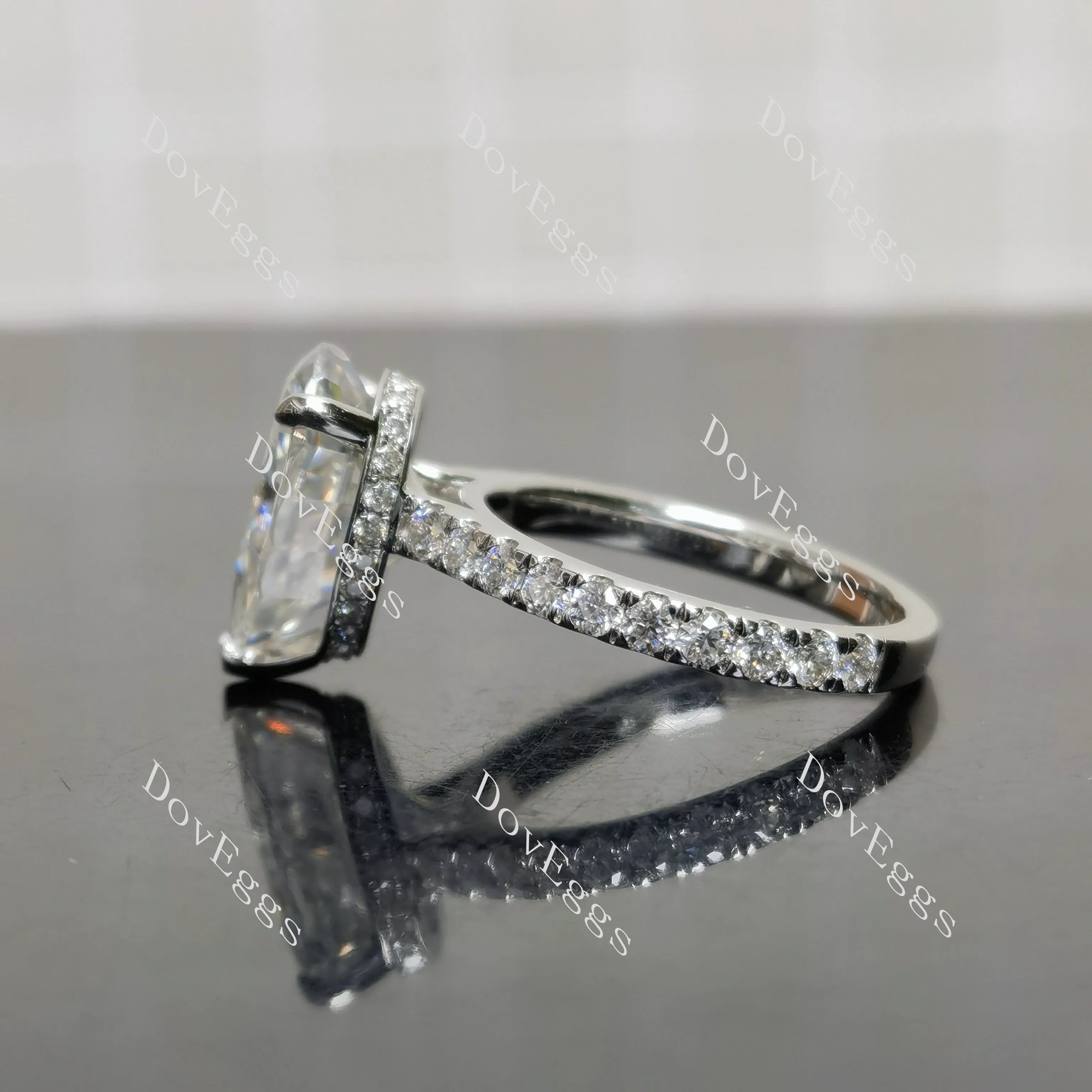 (size 6.5) Doveggs sterling silver 6ct pear pave moissanite engagement ring