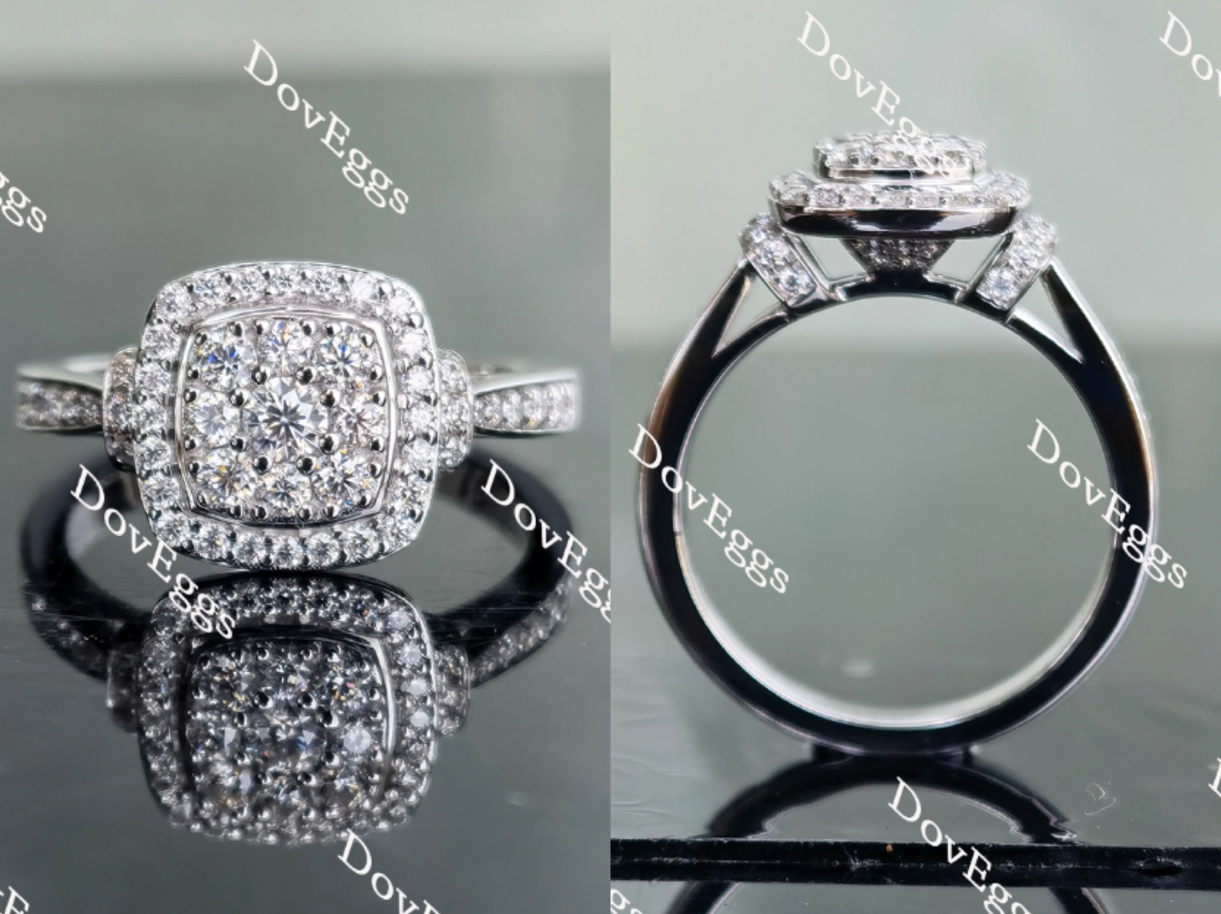 Doveggs round halo moissanite engagement ring for women