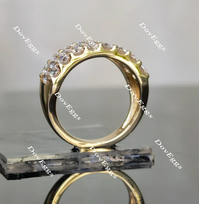 Doveggs round three rows moissanite/lab grown diamond wedding band-2.6mm band width