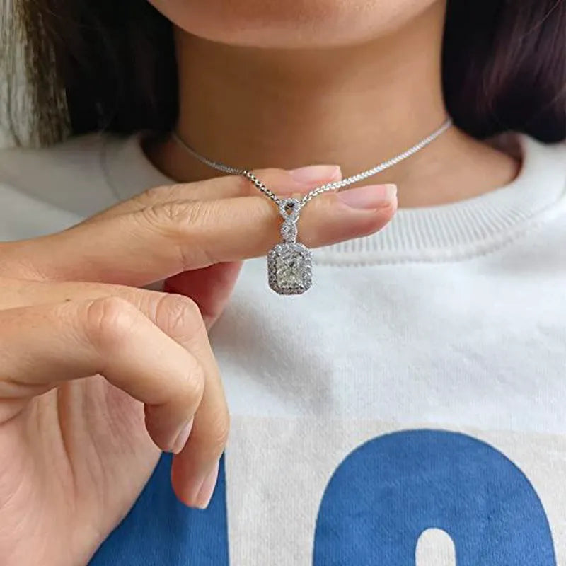 Doveggs 2ct radiant halo moissanite pendant necklace in sterling silver for women