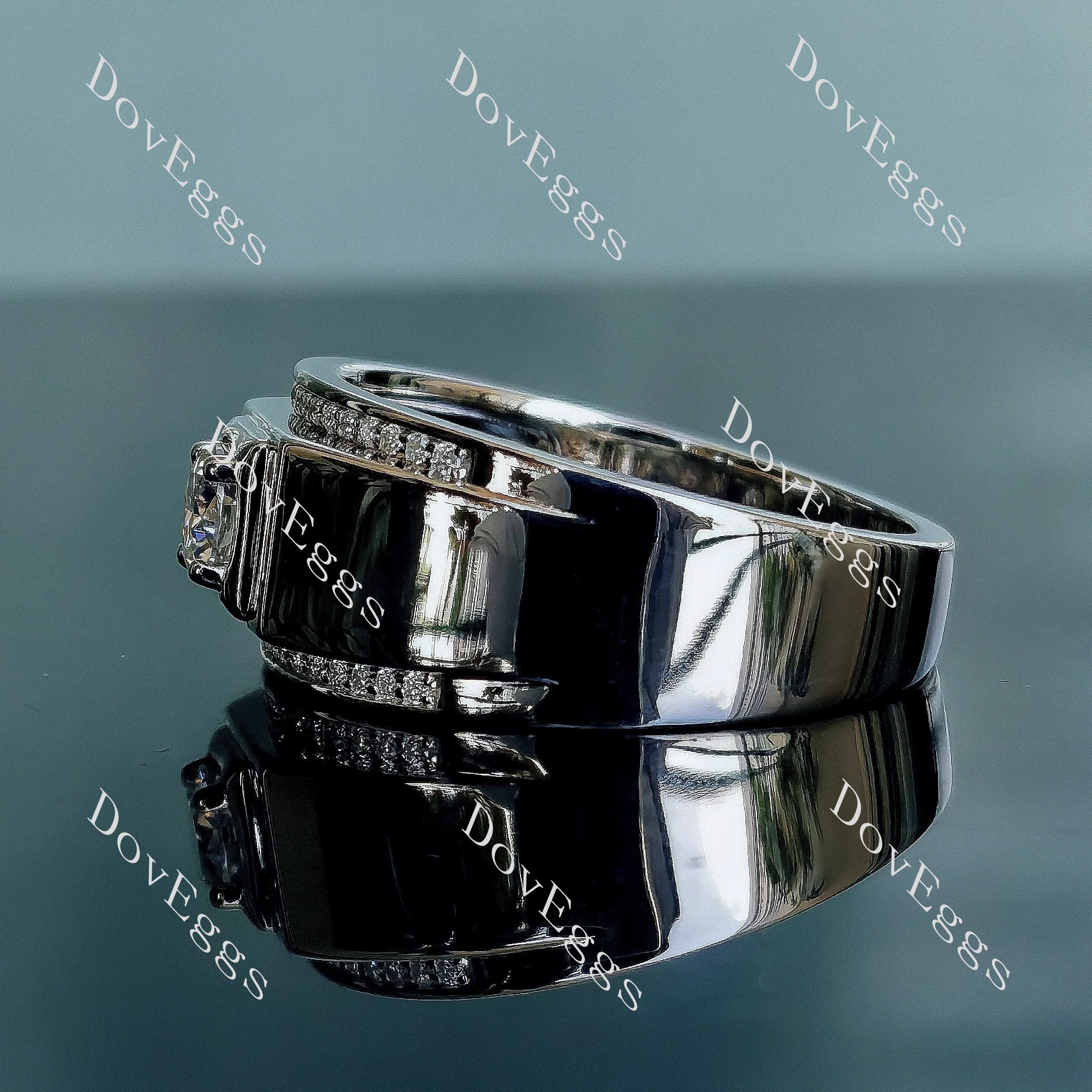 Doveggs round wide pave moissanite engagement ring