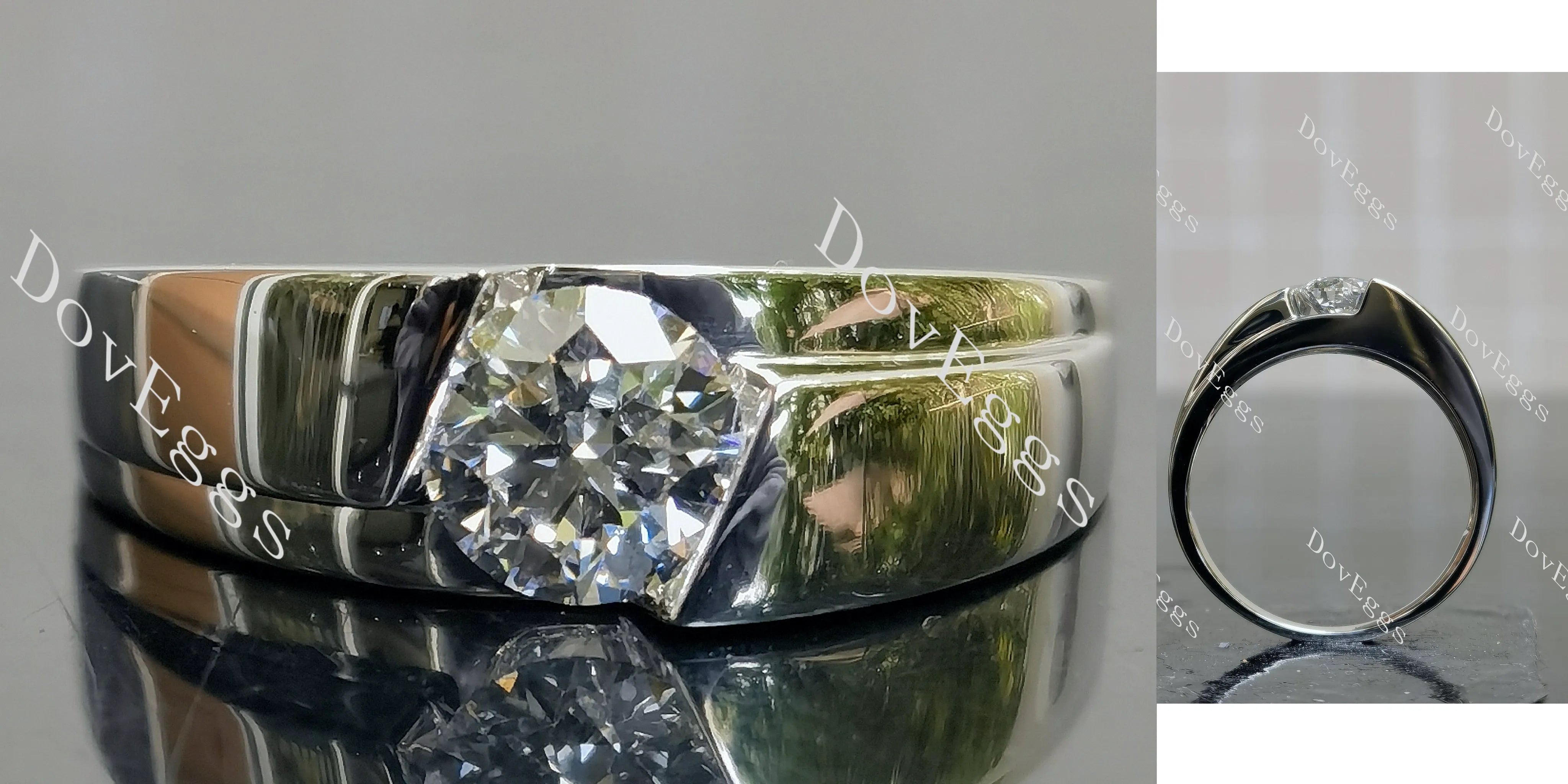 Doveggs round pave solitaire moissanite engagement ring
