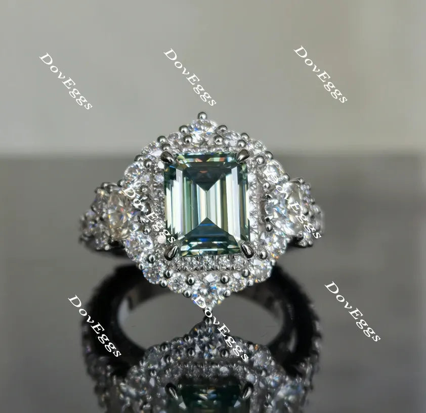 The Wendy Peacock blue halo colored moissanite/colored gem engagement ring