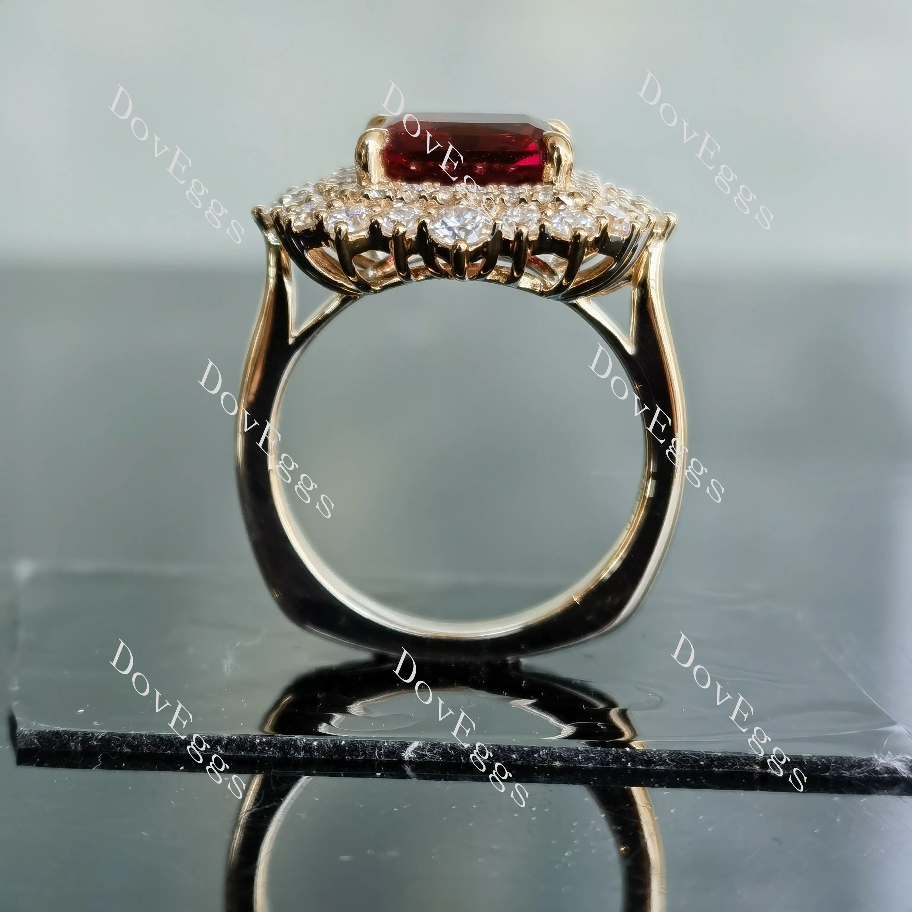 Doveggs emerald east-west halo colored gem engagement ring