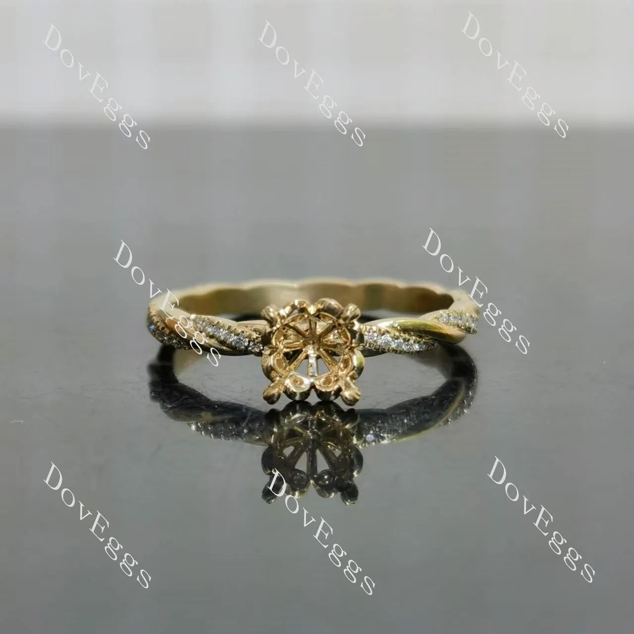 Doveggs floral pave vintage twisted engagement ring semi-mount only(Exclusively to DovEggs Stones)