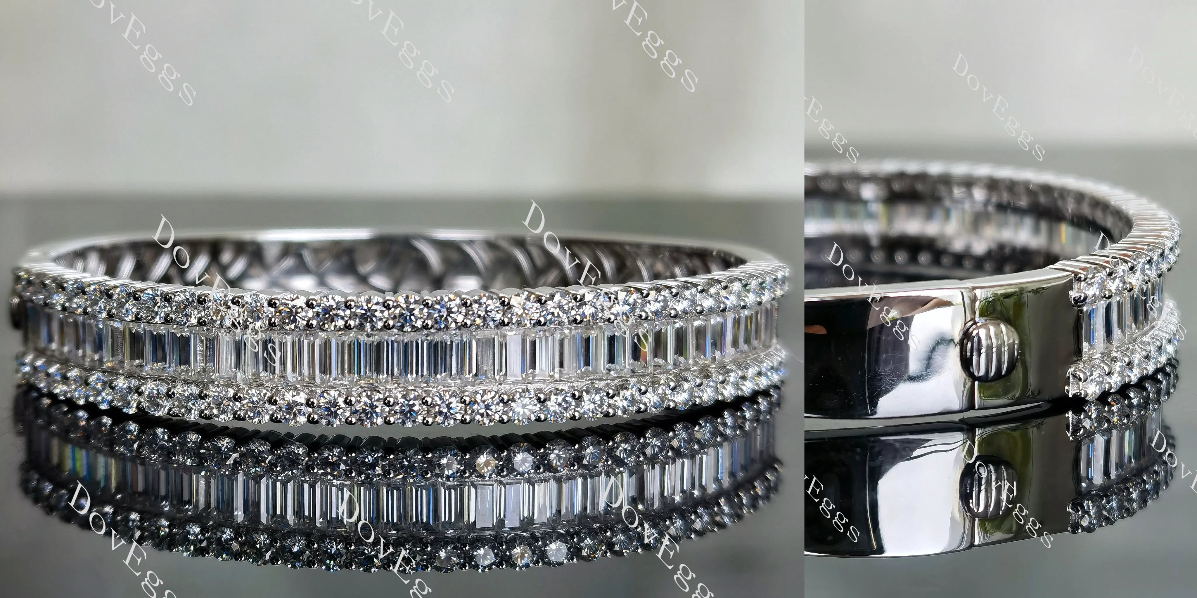 Doveggs baguette round eternity pave moissanite/lab grown diamond bangle for women