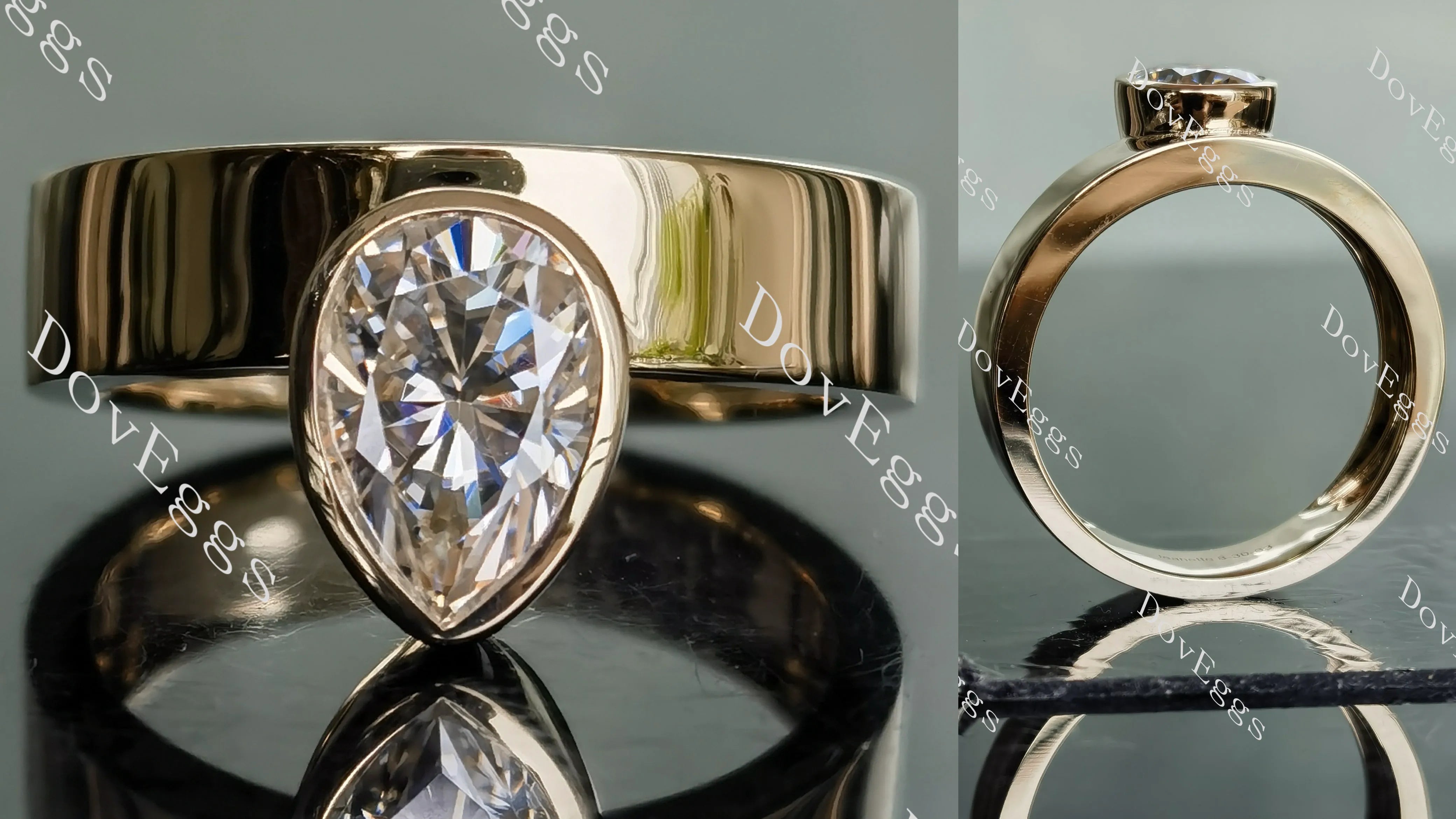 Doveggs pear bezel solitaire moissanite engagement ring