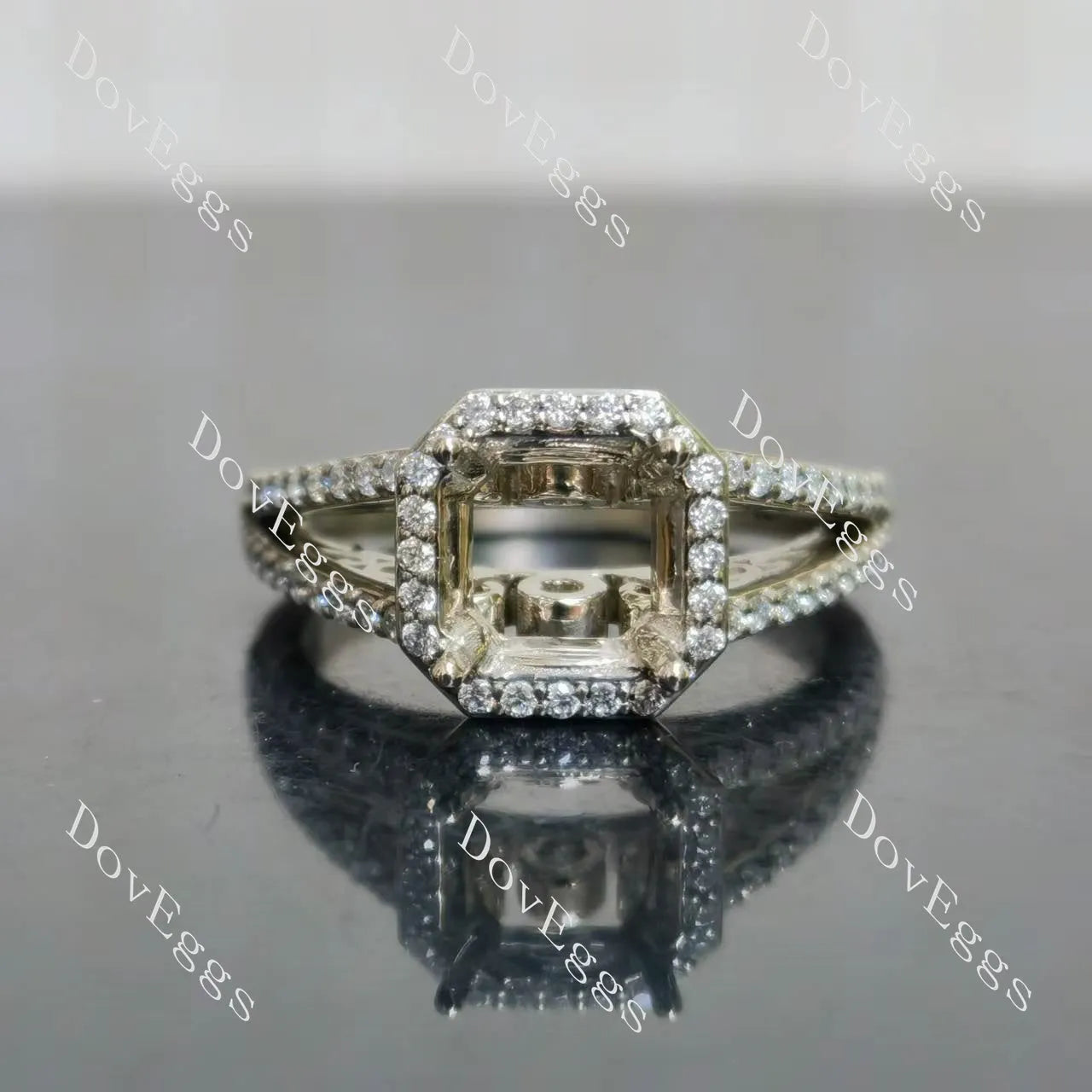 DovEggs split shank halo pave engagement ring only semi-mount only(Exclusively to DovEggs Stones)