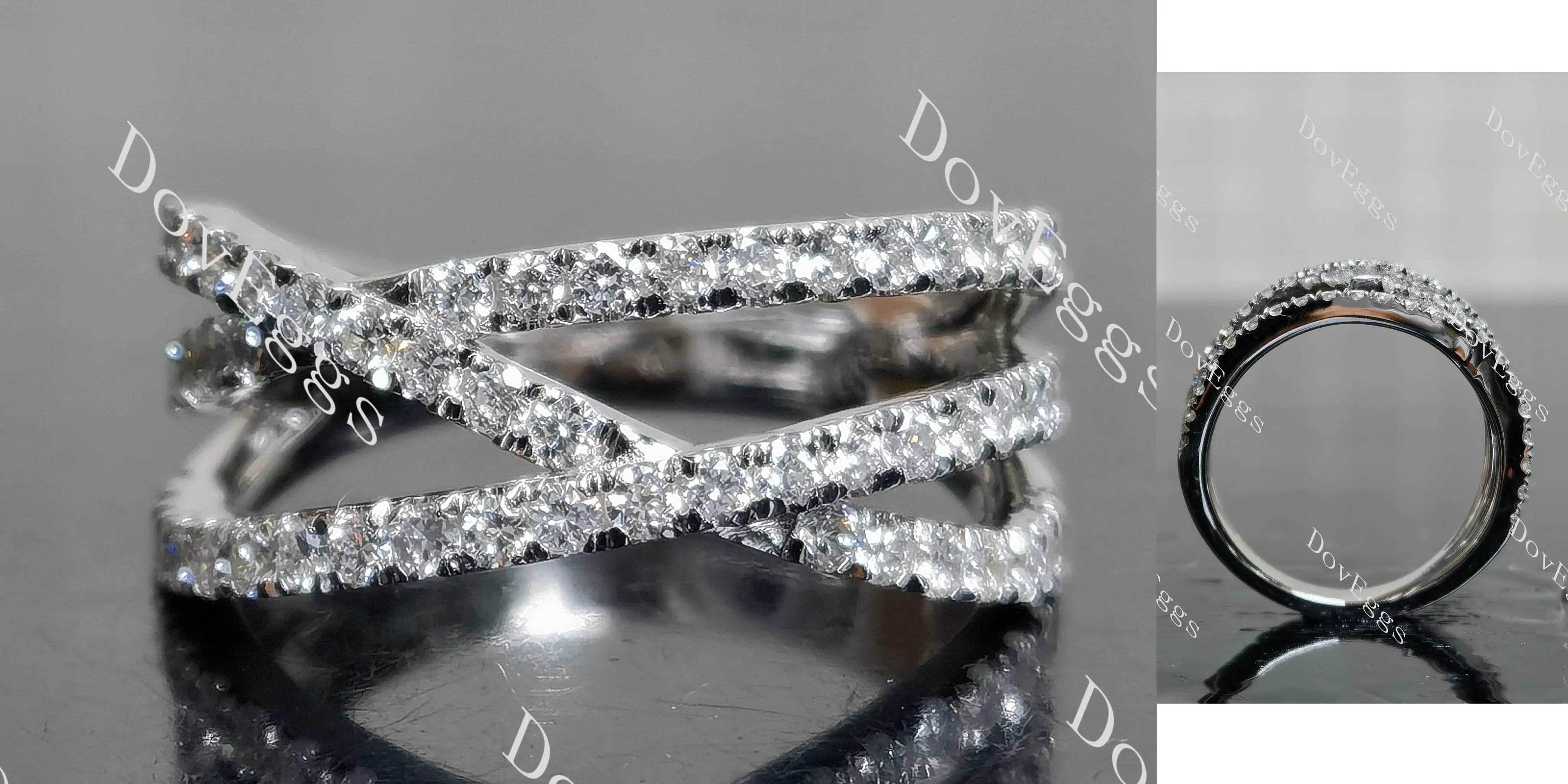 Doveggs round criss cross half eternity pave moissanite/ lab grown diamond wedding band-3.0mm band width