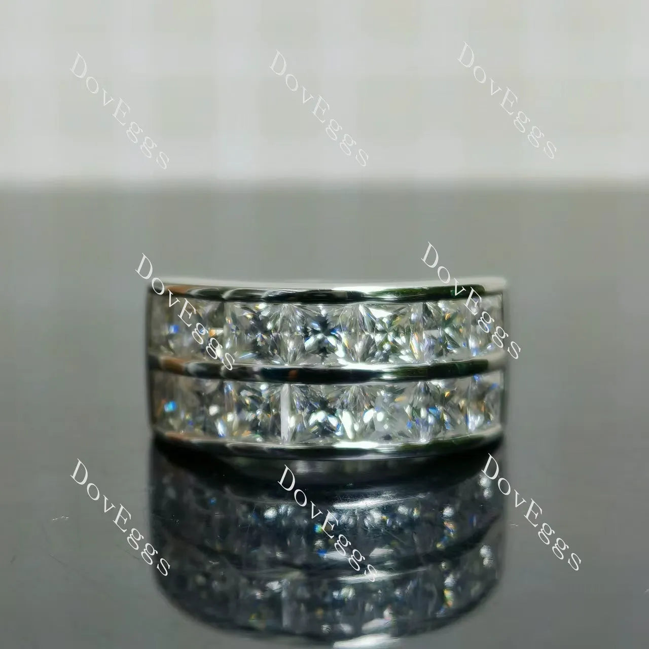 Doveggs princess channel set moissanite/lab grown diamond wedding band-7mm band width