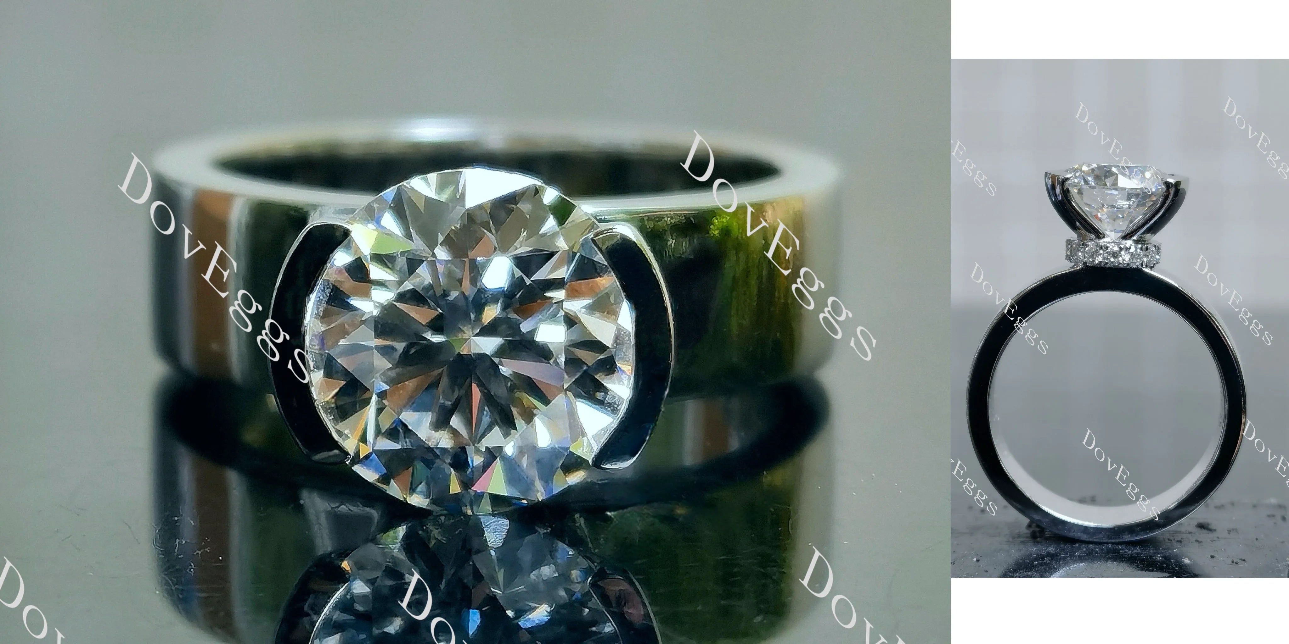 Doveggs Round Bezel Lab Grown Diamond Engagement Ring