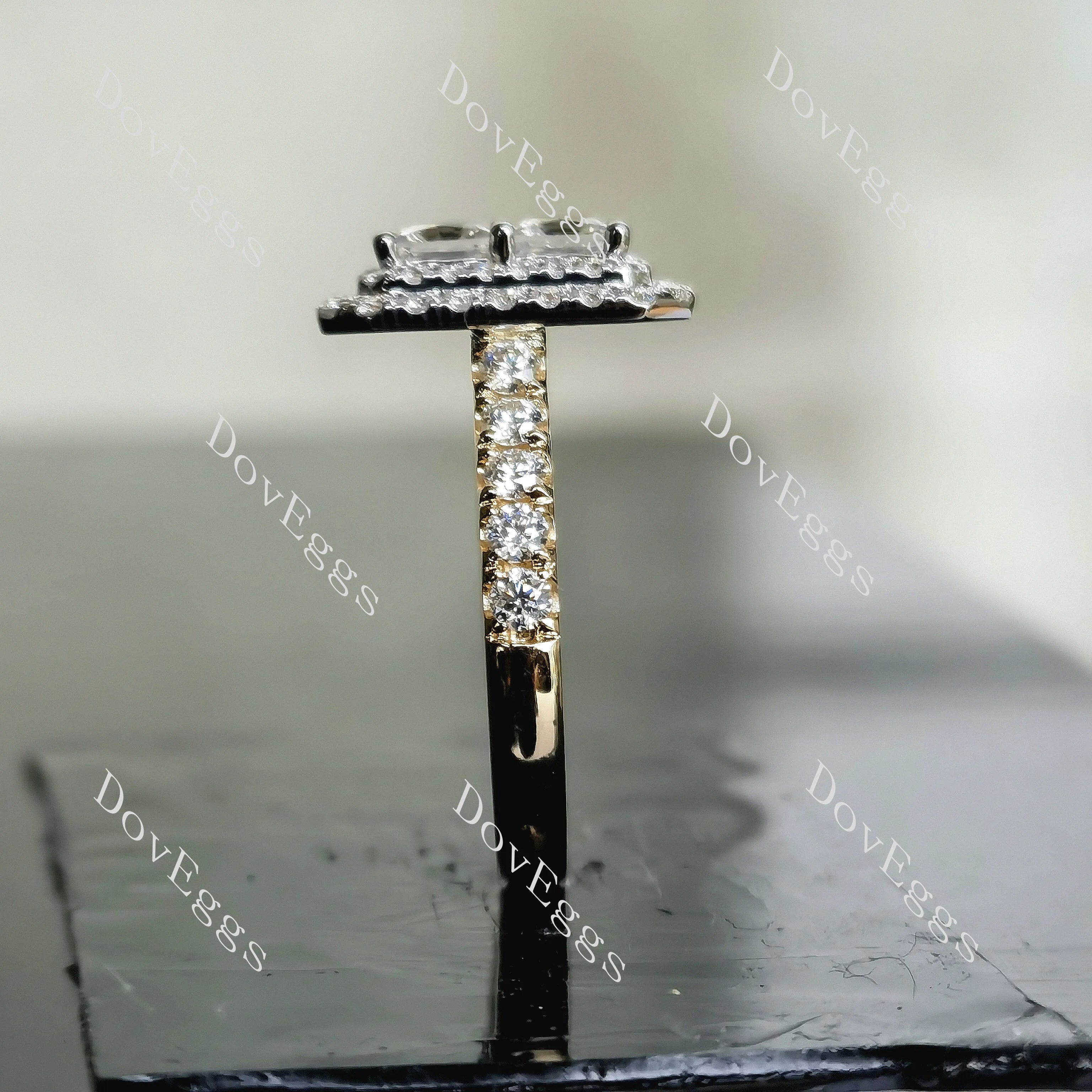 Doveggs princess double halo half eternity pave moissanite engagement ring