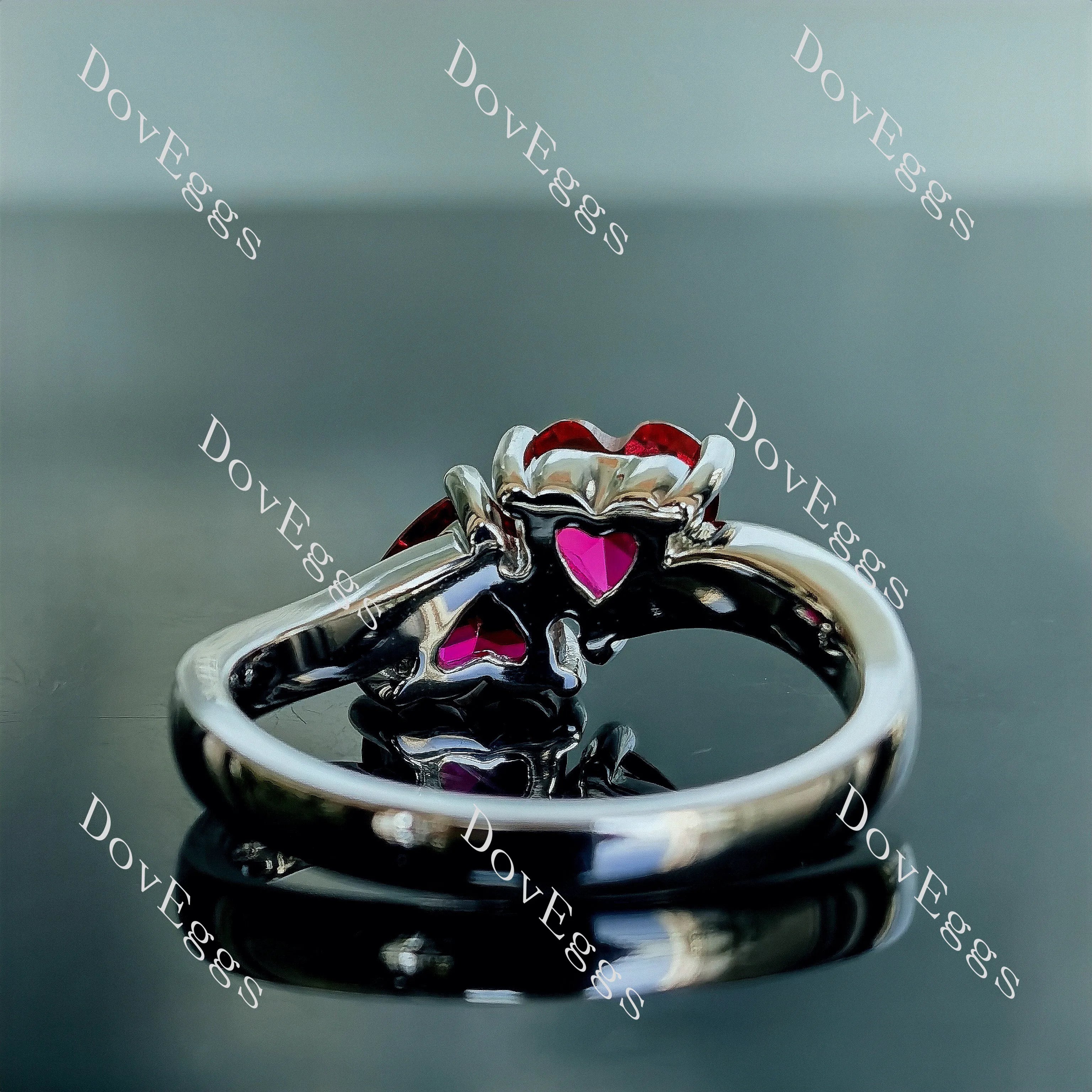 Doveggs Two heart half eternity pave colored gem engagement ring