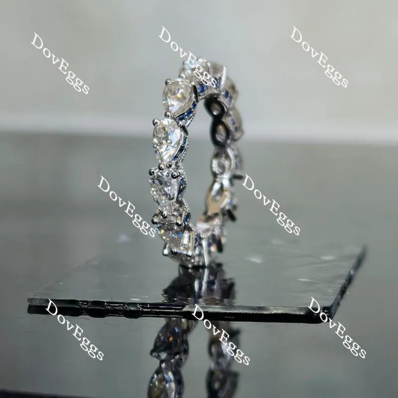 Doveggs full eternity pear moissanite & round colored gem/Lab grown diamond wedding band-3.3mm band width