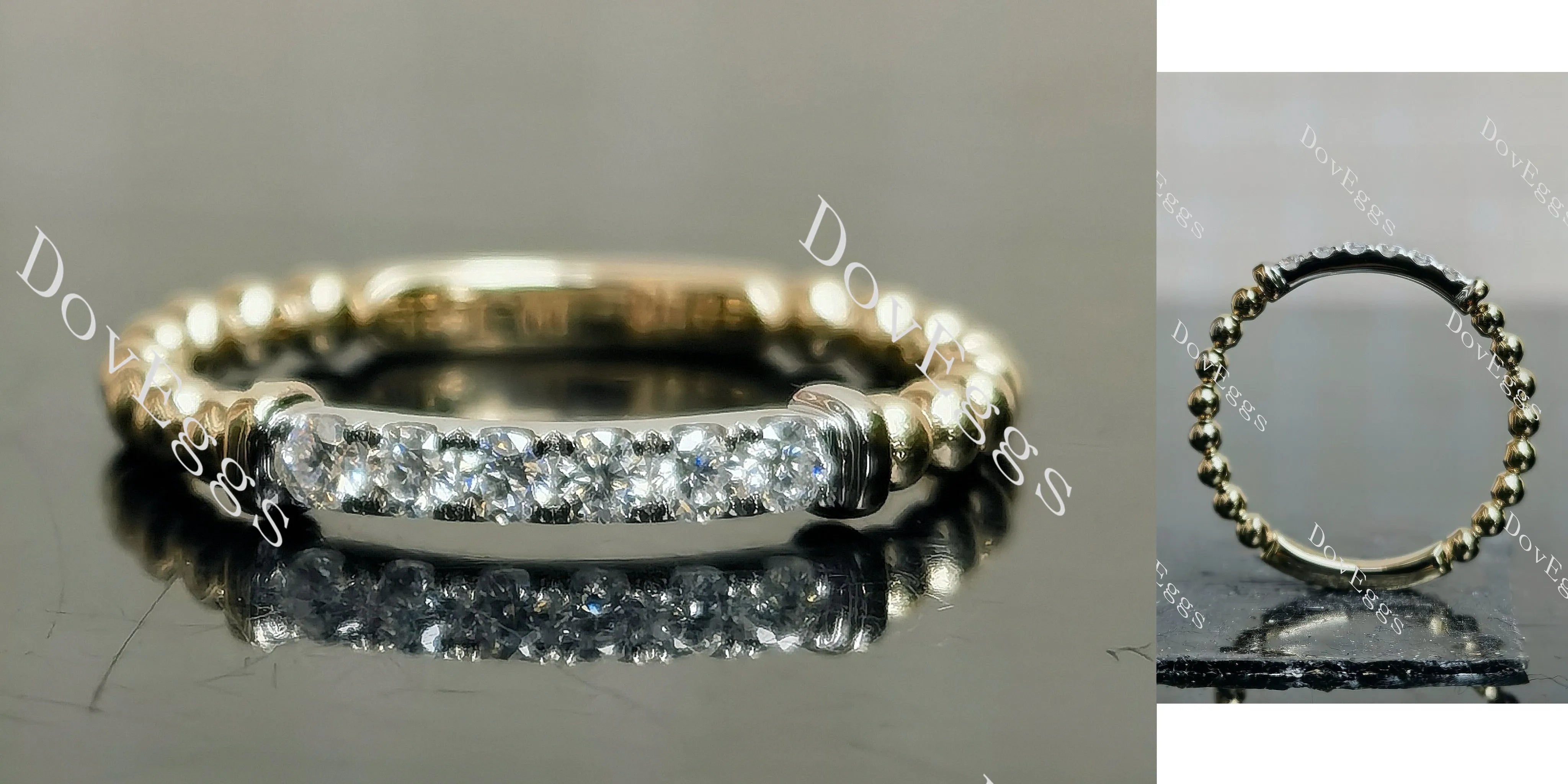 Doveggs beaded circle round pave moissanite/ lab grown diamond accents wedding band-2mm band width