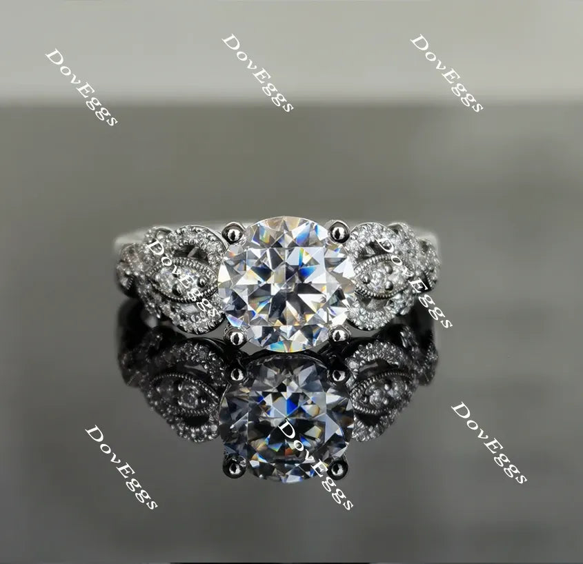 Doveggs round art deco moissanite engagement ring