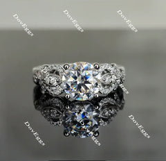 Doveggs round art deco moissanite engagement ring