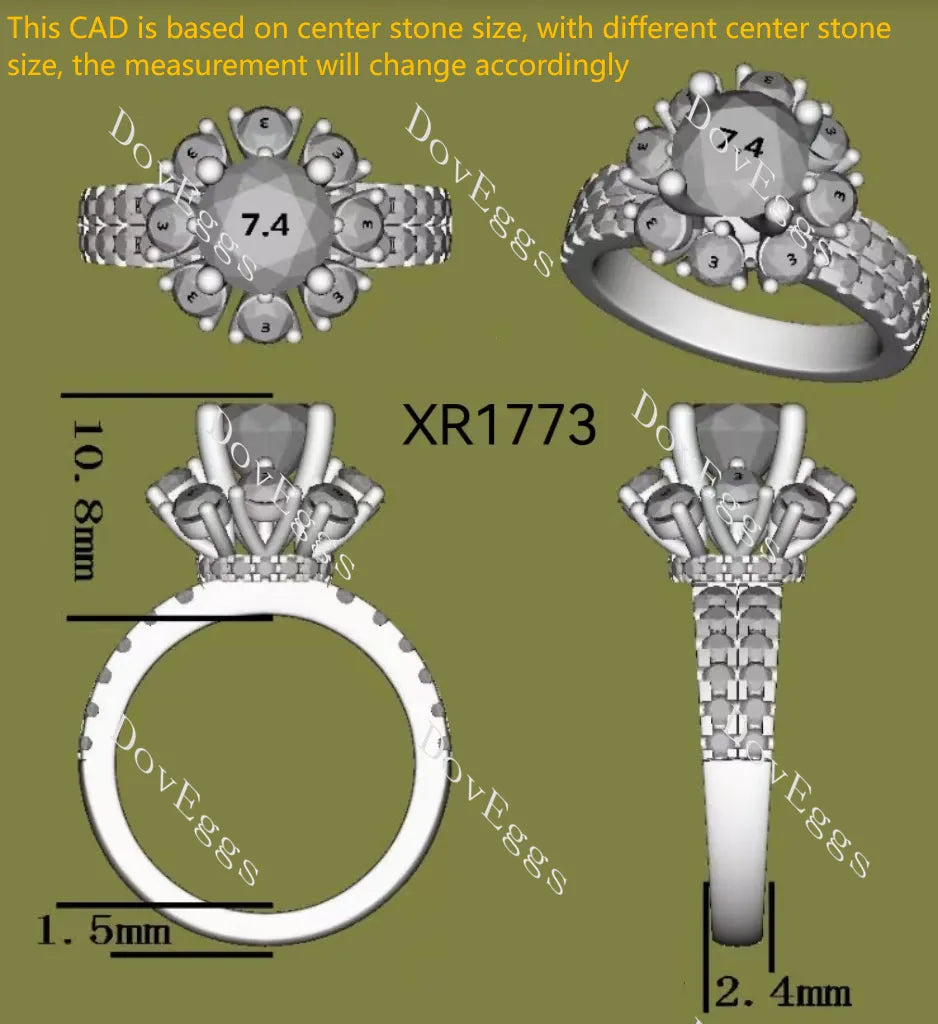 Doveggs Round Floral Halo Half Eternity Lab Grown Diamond Engagement Ring