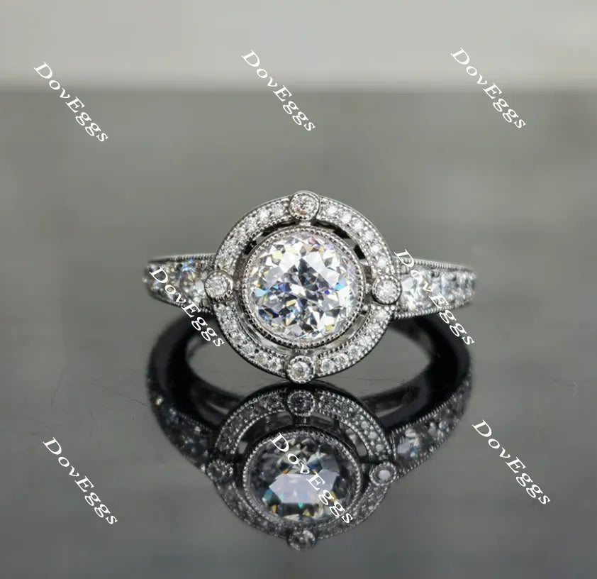 Doveggs art deco half eternity pave moissanite engagement ring
