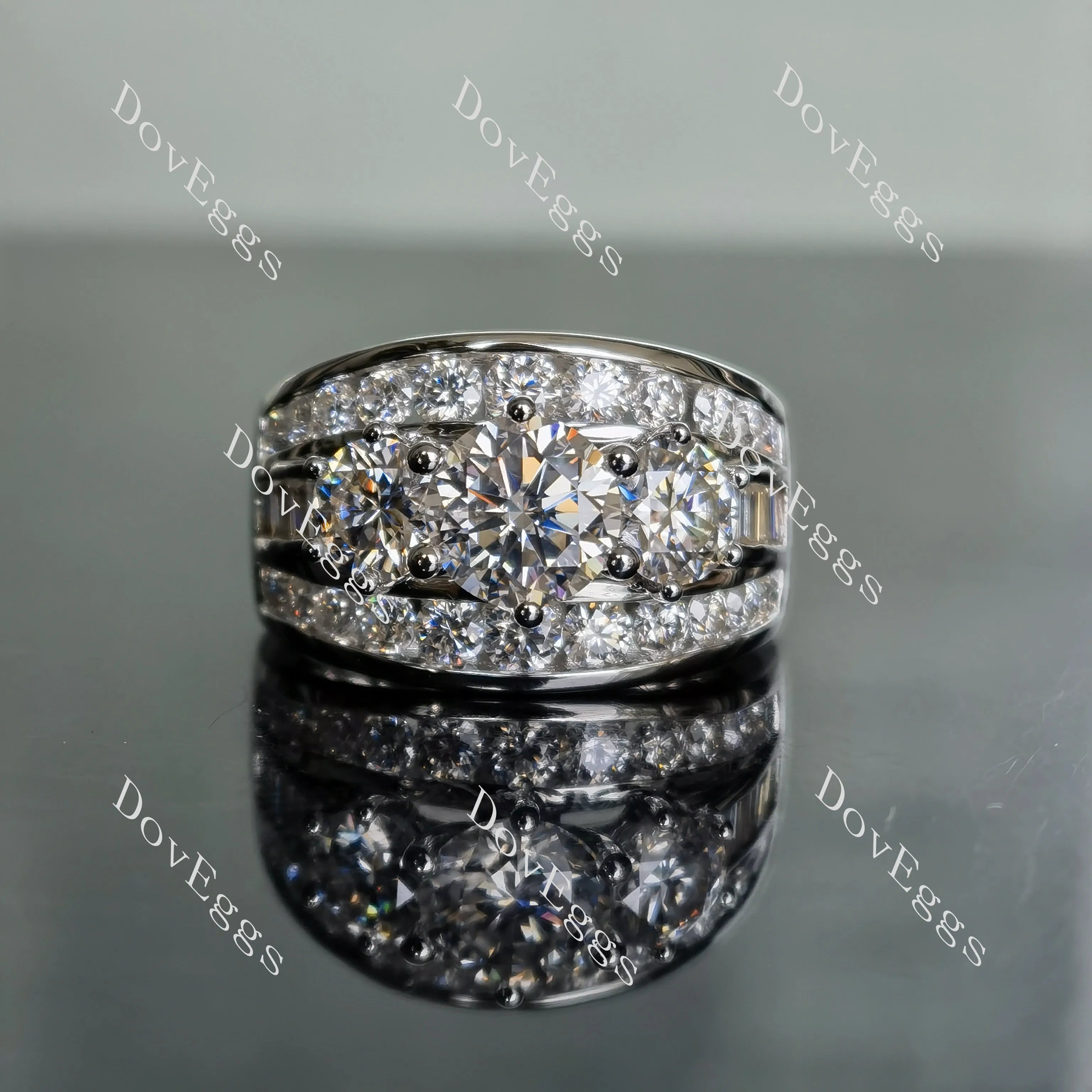 Doveggs round three stones channel set moissanite engagement ring