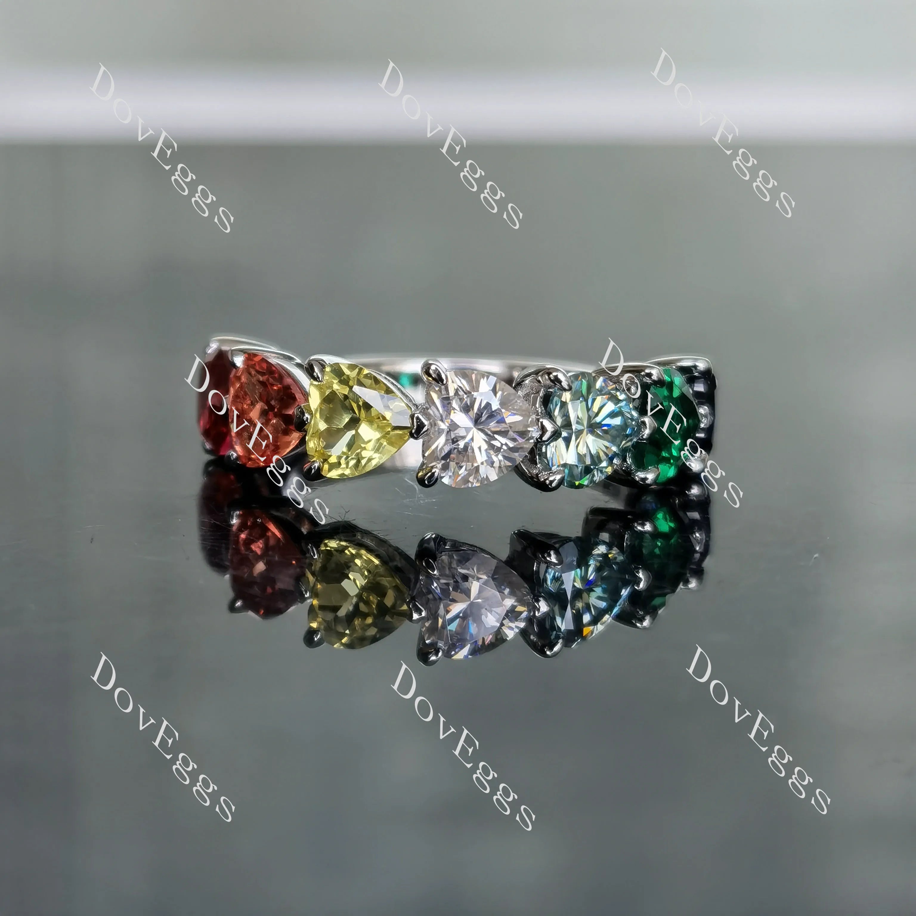 Doveggs heart ruby/orange-yellow sapphire/GHI-peacock blue moissanite/emerald/blue sapphire band-2.5mm band width