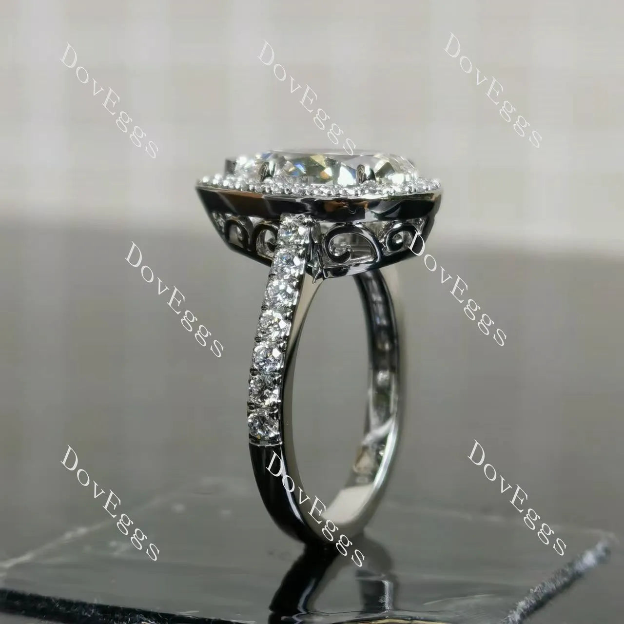 The Shana Rae vintage halo pave engagement ring only semi-mount only(Exclusively to DovEggs Stones)