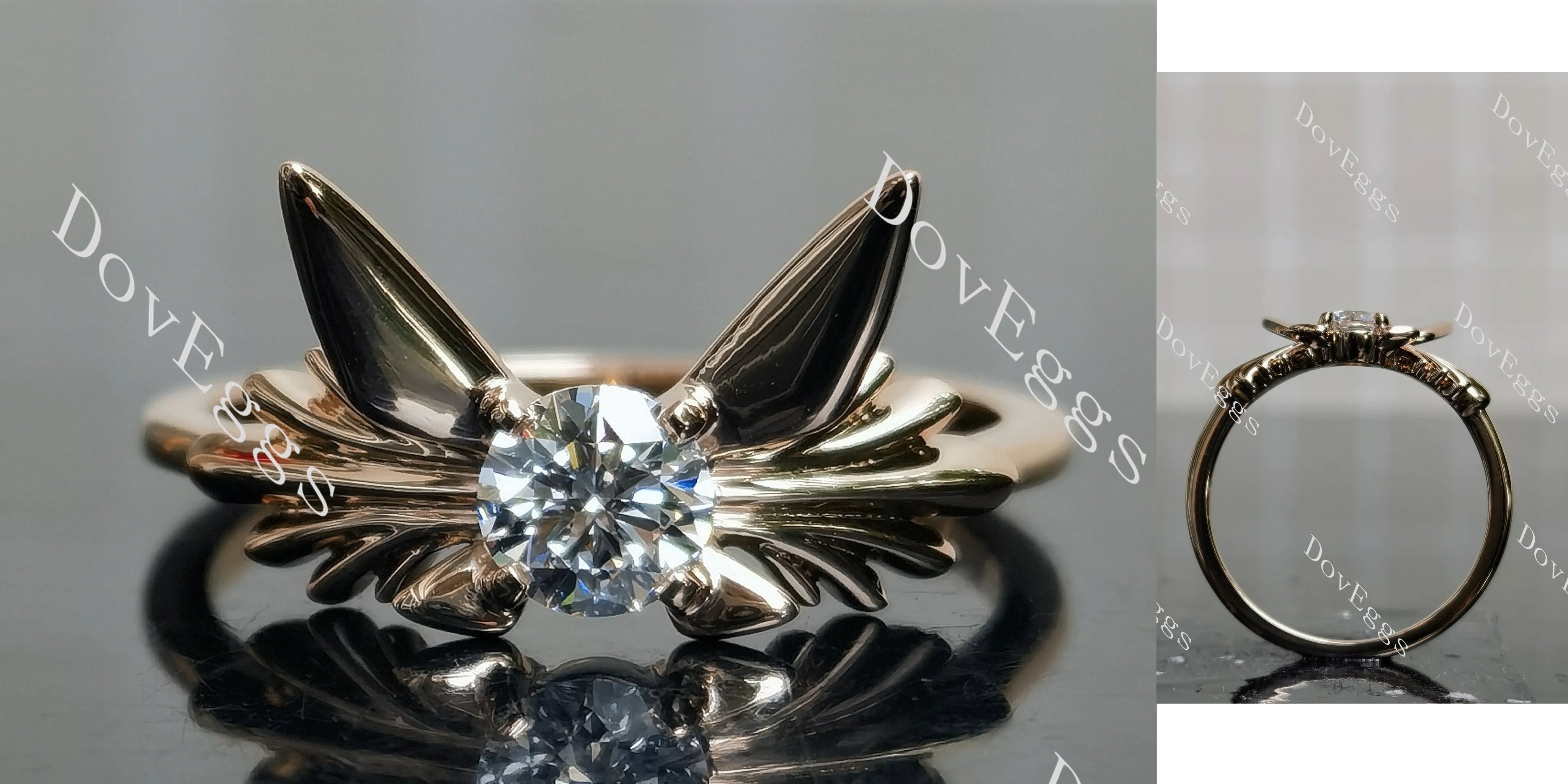 Doveggs Round Pave Fairy Solitaire Lab Grown Diamond Engagement Ring