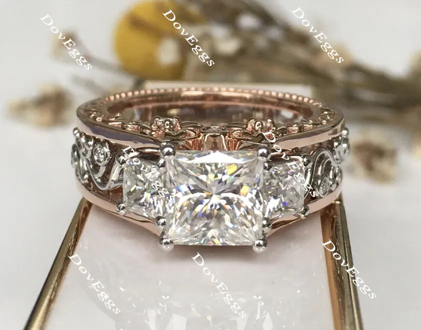 Mi amore eterno Julieann T princess hard engraved vintage moissanite ring hollow out band