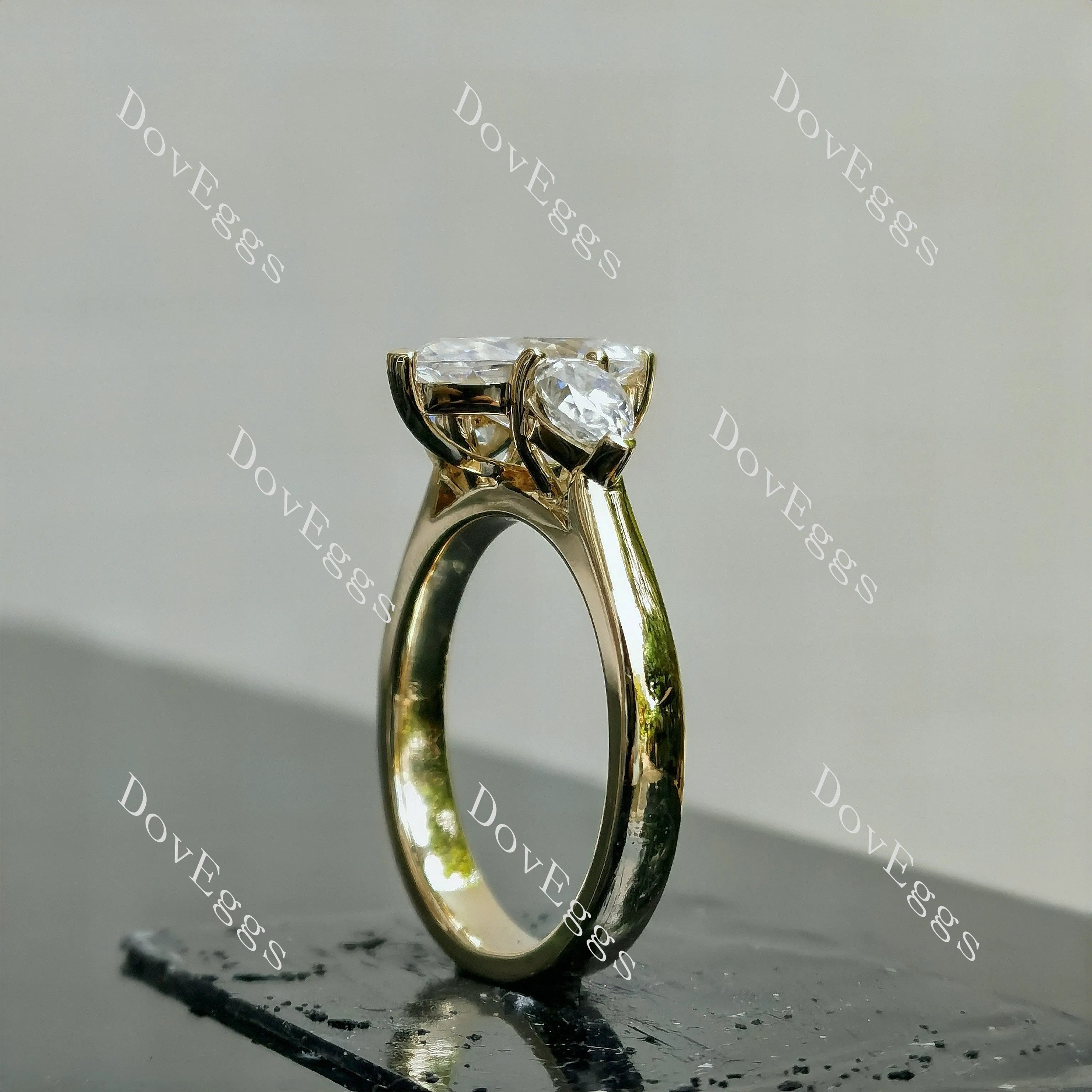 Doveggs Marquise Modified H&A cut pave three stones moissanite engagement ring