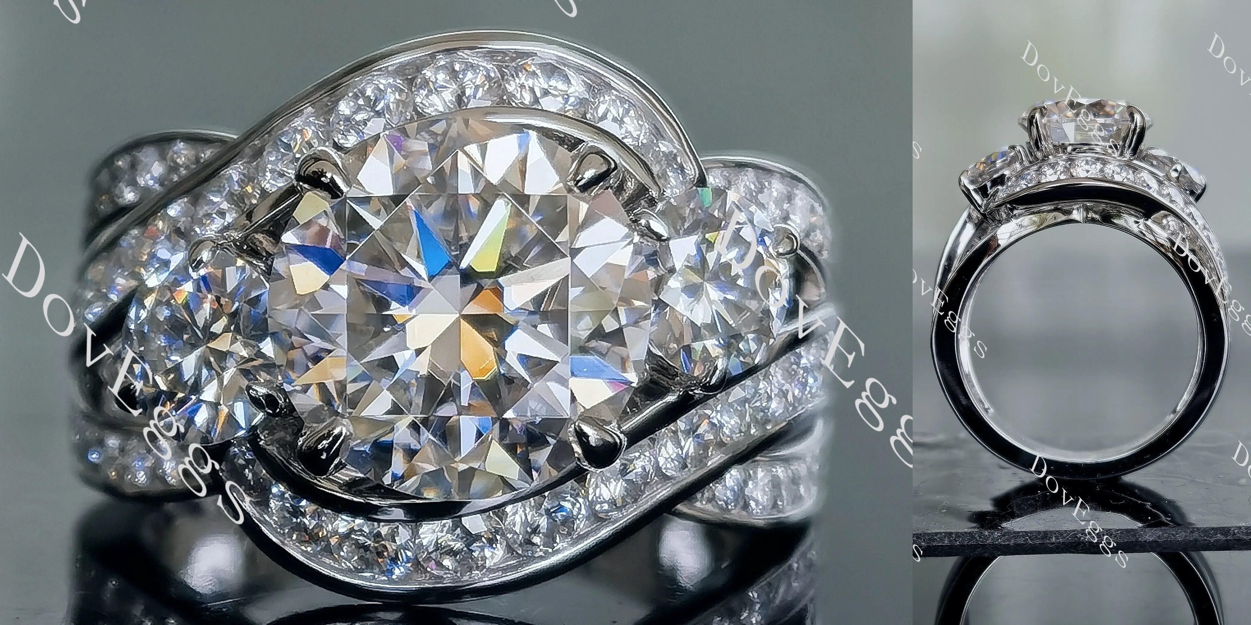 Doveggs round side stones channel set moissanite engagement ring