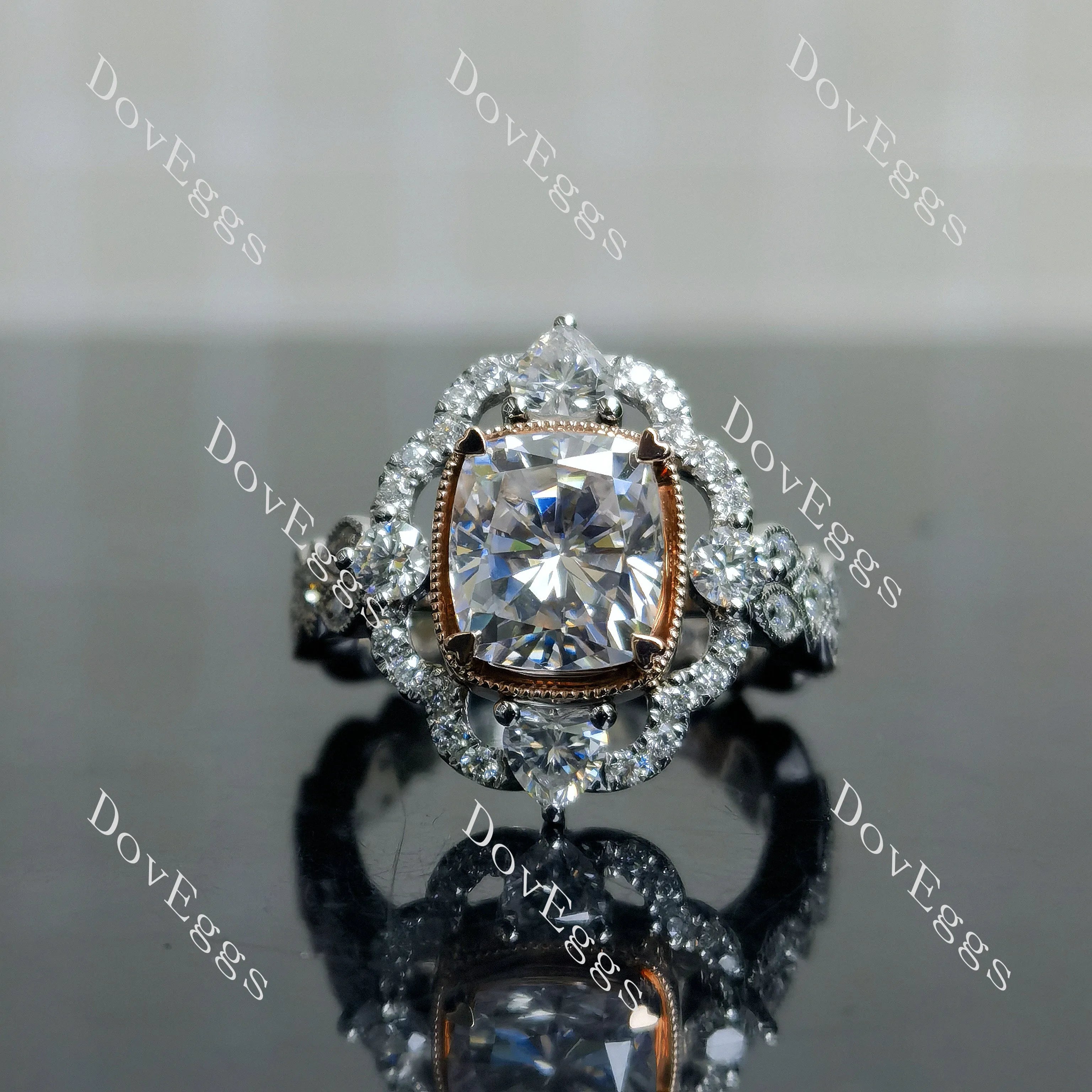 Vanessa cushion floral bezel moissanite engagement ring